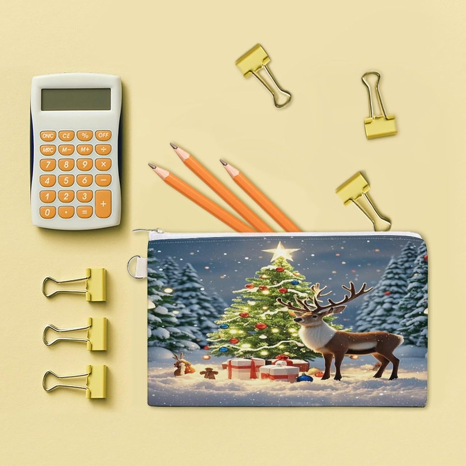 Christmas Tree And Reindeer Coin Purse Coin Pouch with Zipper for Men Women Portable Change Wallet Canvas Coin Bag
