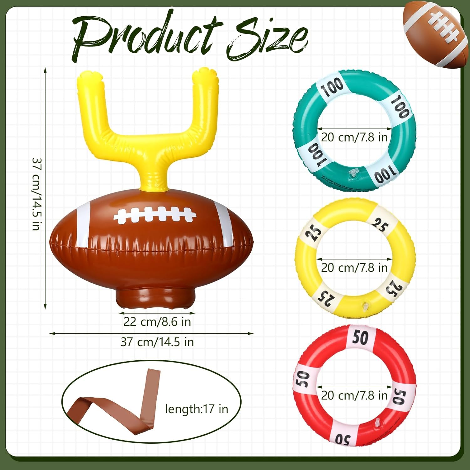 RoundFunny 4 Sets Football Goal Post Ring Toss Game Inflatable Toss Game Sport Include 4 Goal Post Hat and 12 Ring for Birthday Family Indoor Outdoor Sports Graduation Party Games Supplies