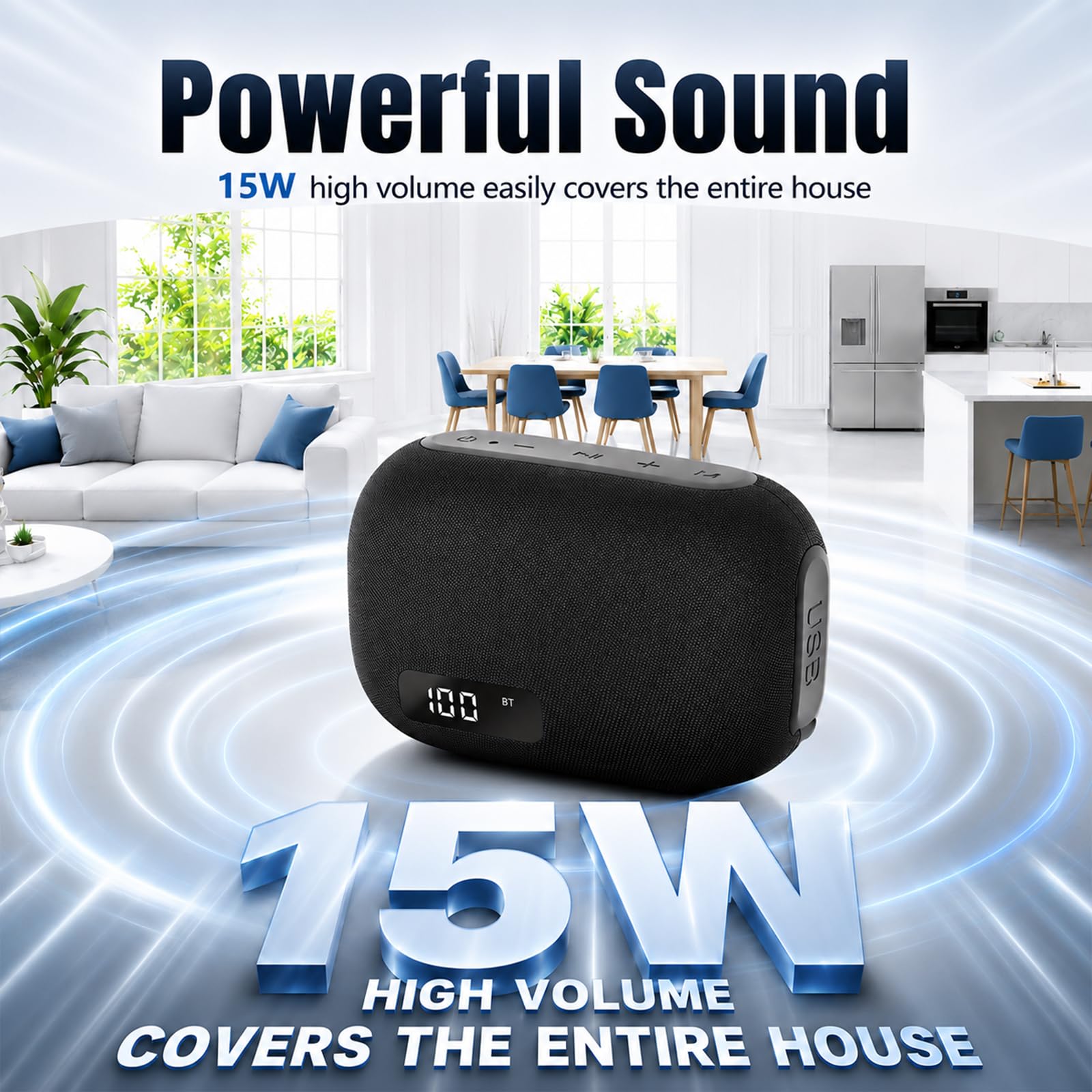 Cassa Bluetooth Portatile 15W, Altoparlante Bluetooth 5.4 Wireless,TF Card | Cassa Bluetooth Potente con Suono Stereo, Impermeabile IPX7, Funzione Radio, Speaker Bluetooth da Esterno Feste, Nero