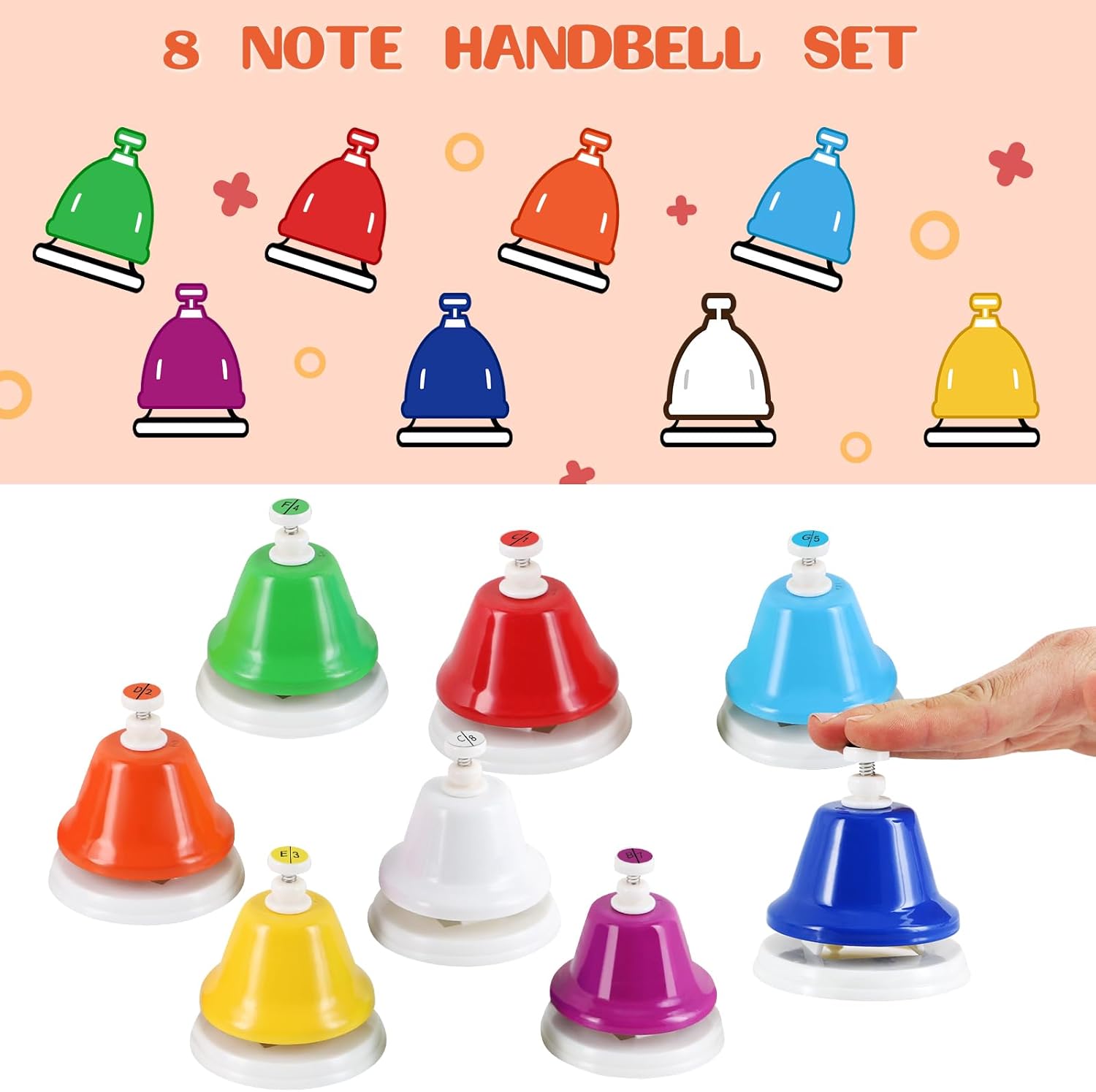 Eastrock Desk Bells, Hand Bells Set 8 Note Diatonic Musical Bells for Adults, Used for Festival, Church Chorus, Wedding, Party