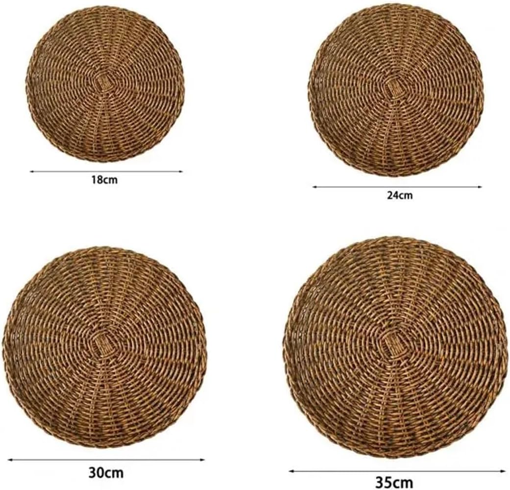 Table Placemat Heat Insulation Non-Slip Anti-Scald Cup Coaster Hand Woven Round Imitation Rattan Insulation Pad for Dining Table(Black Coffee,30cm)