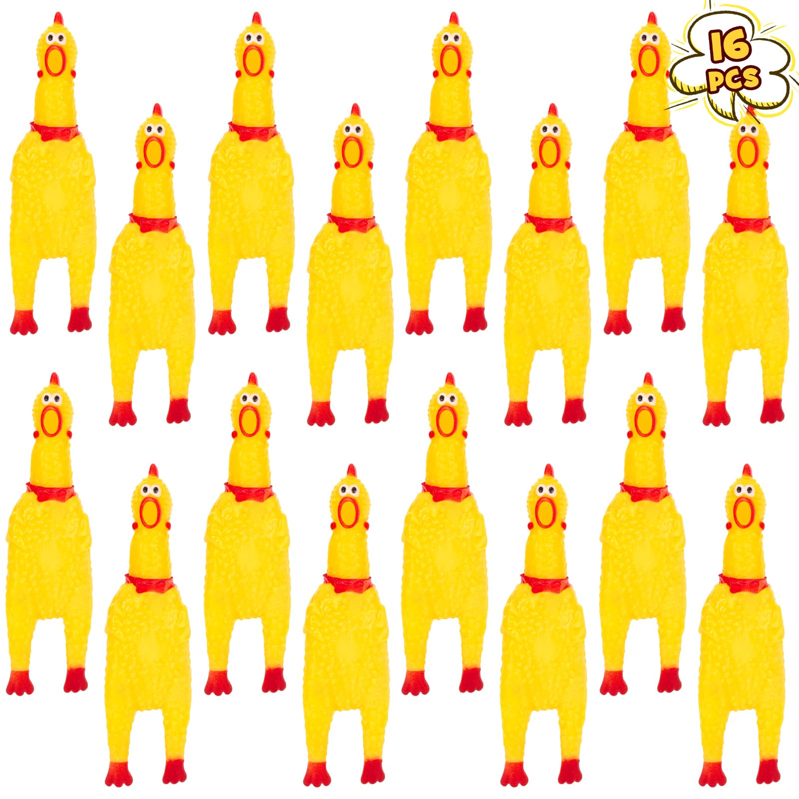 AMOR PRESENT 16PCS Squeaky Rubber Chicken, Screaming Rubber Chickens Toys for Kids Party Favors Prank Toys Dog Toys Noise Maker