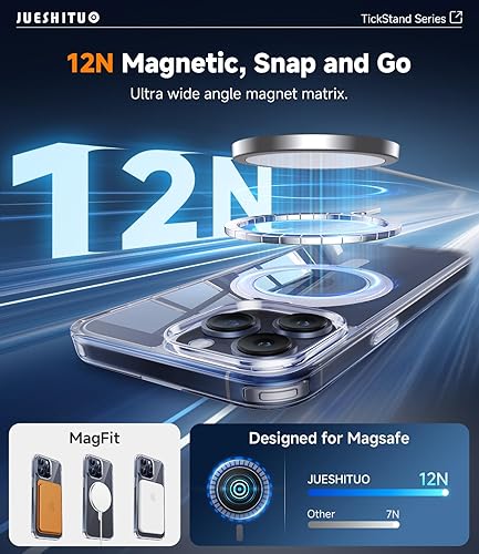 Miniatura 4 de JUESHITUO Funda para iPhone 15 Pro No se amarillea Soporte y base de anillo magnético giratorio de 360 con sonido de amortiguación rotatoria,