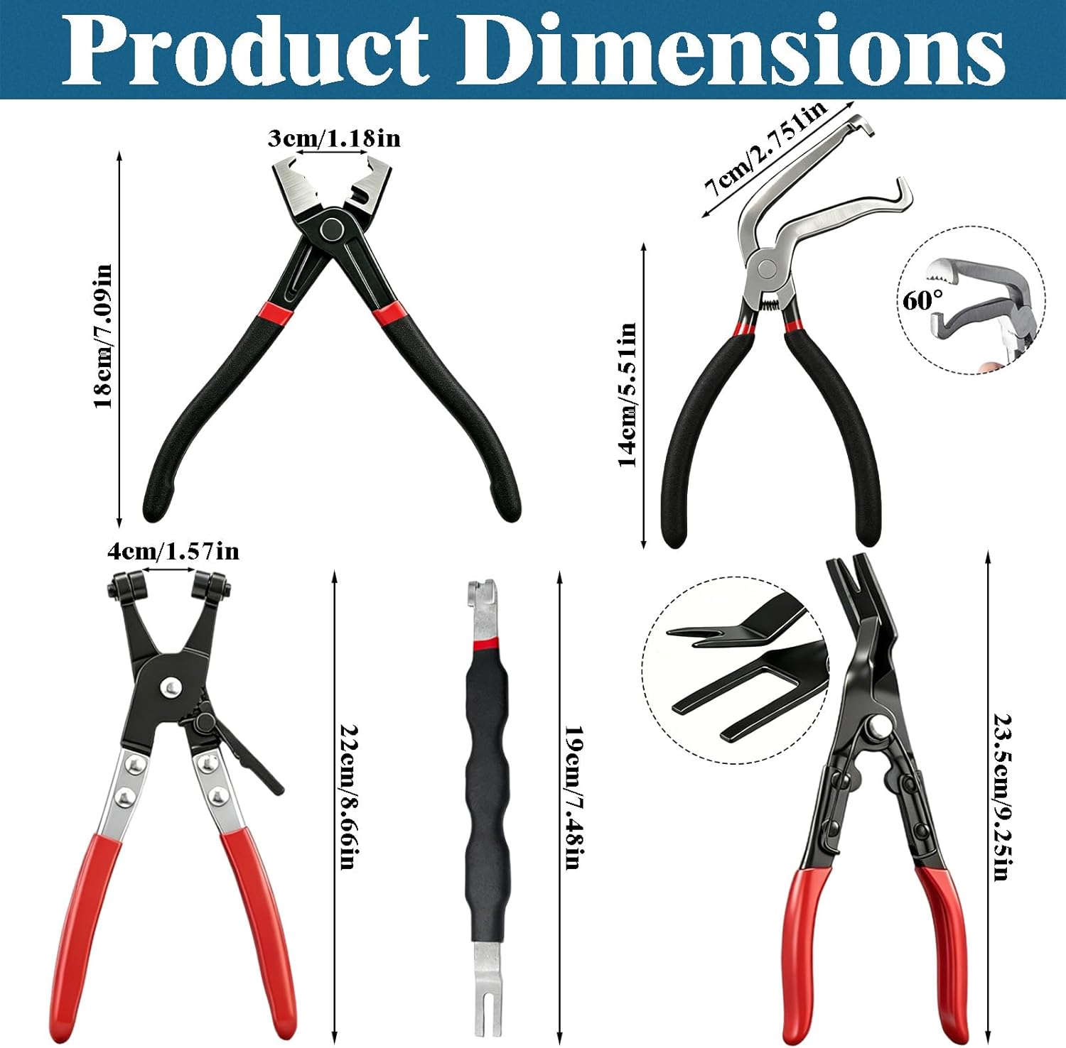6PCS Automotive Electrical Disconnect Pliers with Connector Removal Tool & Hose Clamp Pliers & Trim Clip Remover, Universal Car Repair Tools Kit with Storage Case & Gloves