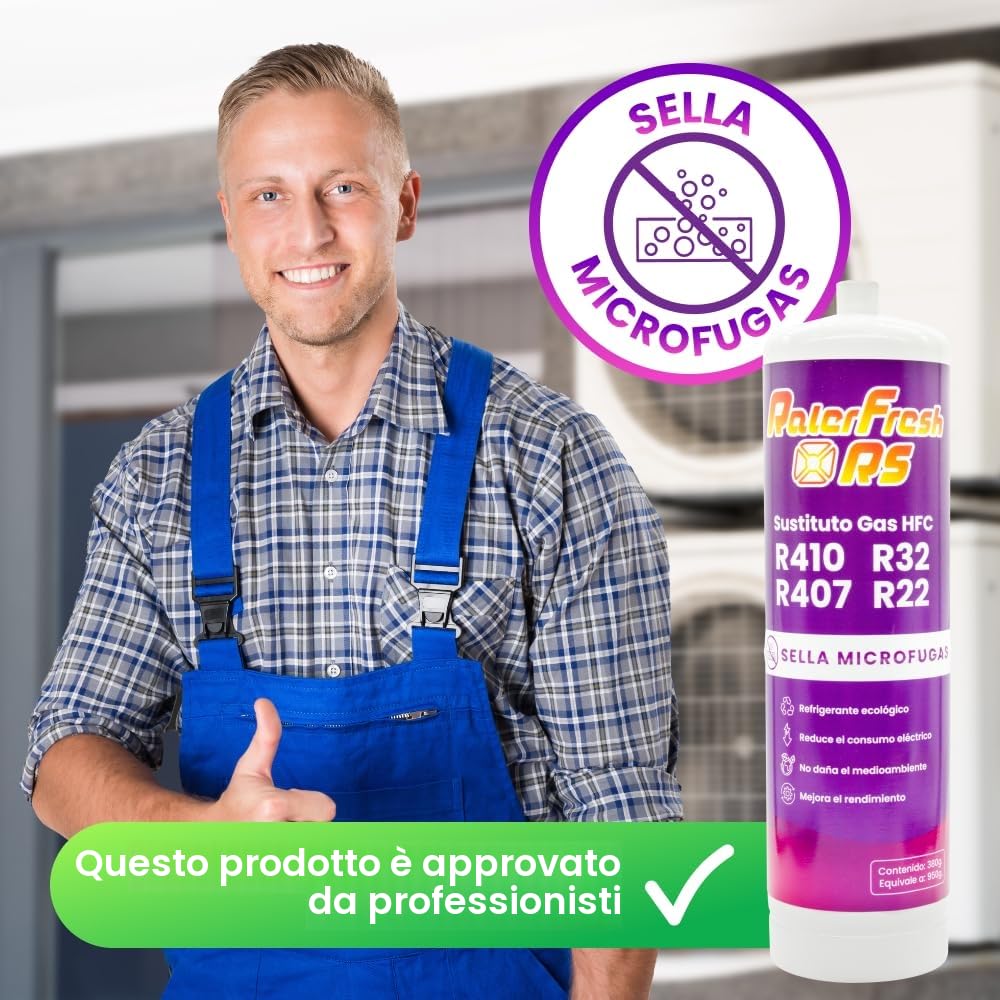 Ralerfresh RS - Gas refrigerante organico per climatizzatore split, equivalente a 950 g, sostitutivo dei gas R410, R32, R407 e R22 (bottiglia + chiave)