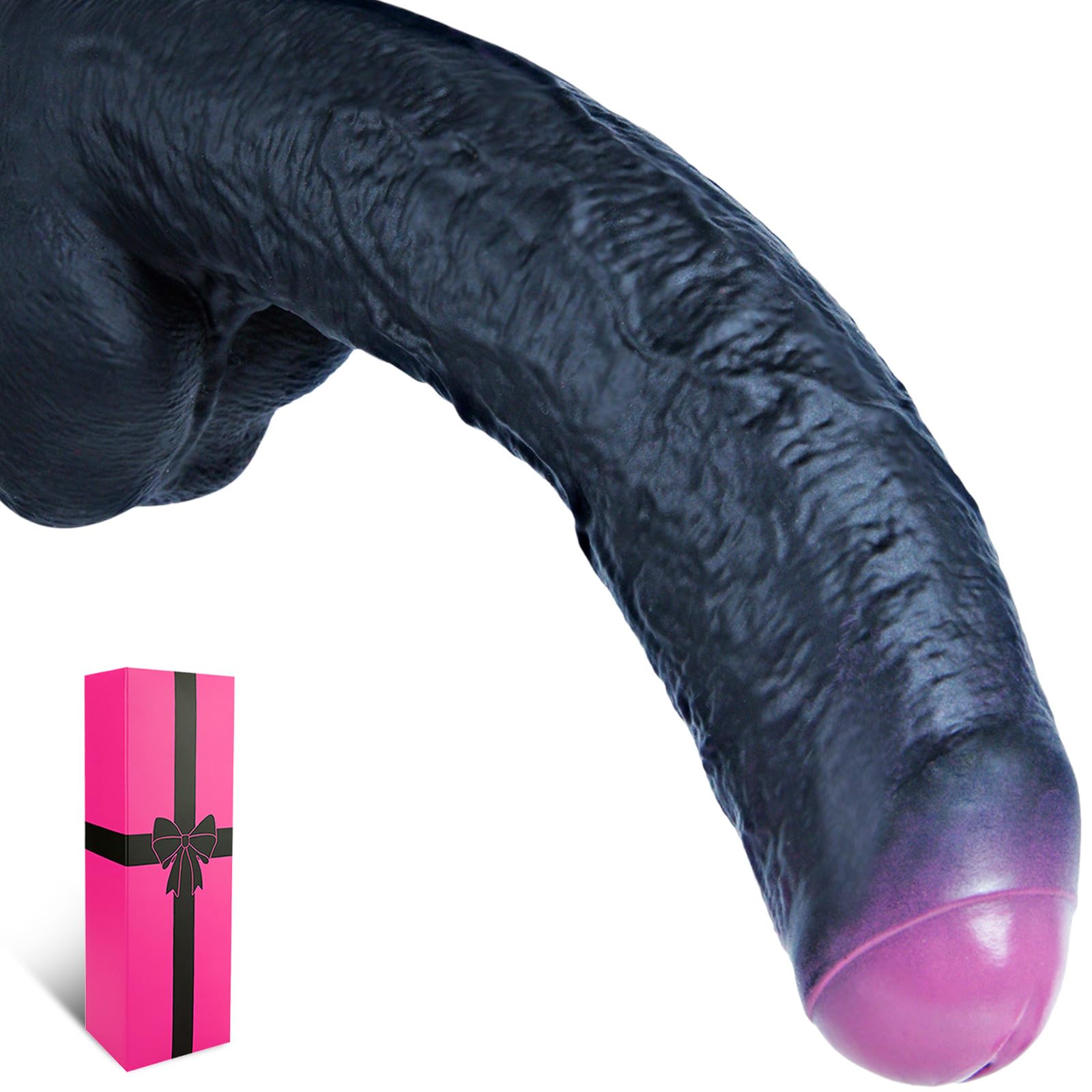 Dildo in silicone effetto pelle con doppia tenuta, diametro 5,9 cm, ventosa, lungo 30 cm, realistico, curvo, nero, non circonciso, extra spesso, gigante, morbido, punto G e plug anale