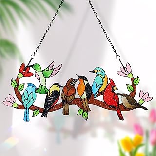 Azonee Birds on Branch Stained Glass Suncatcher