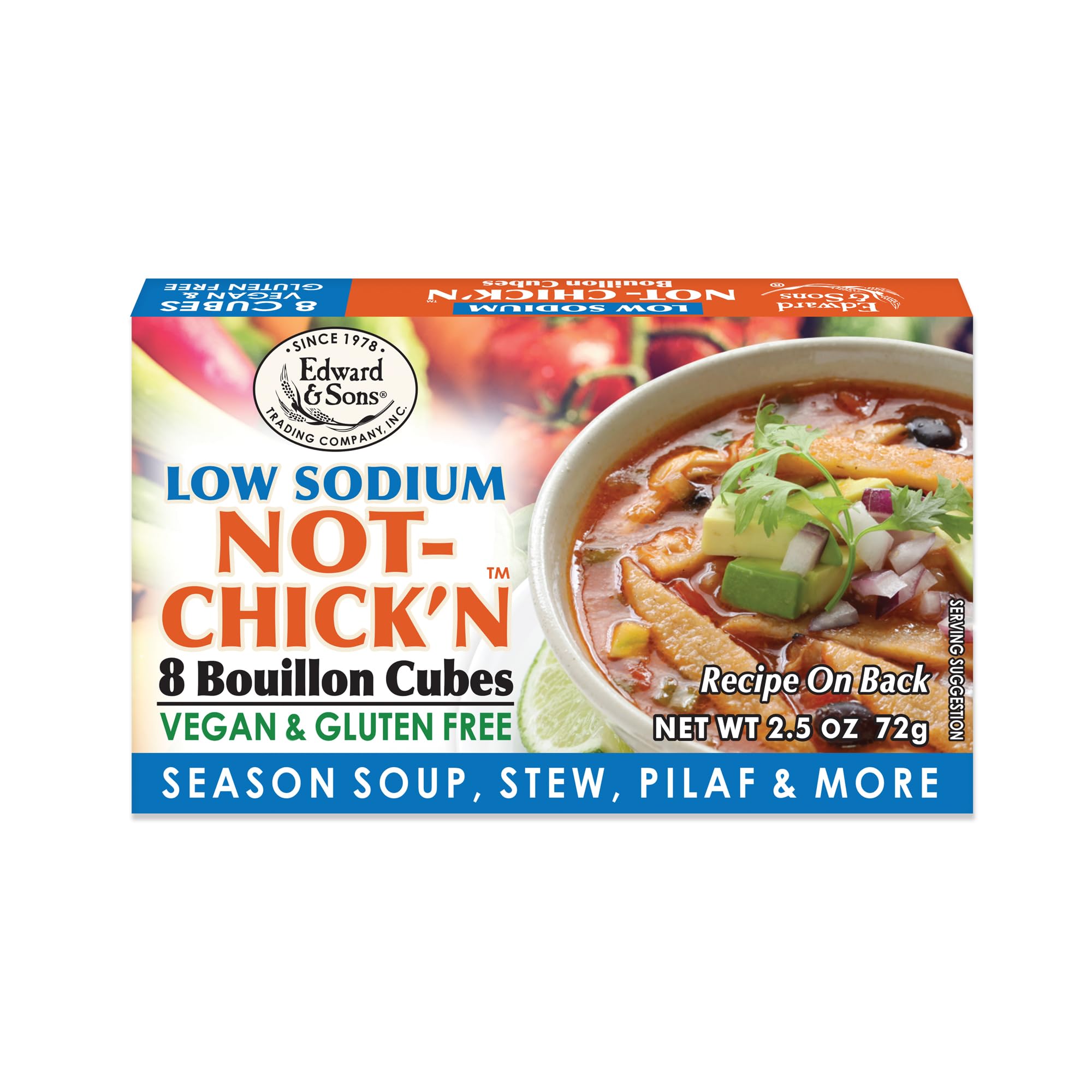 Edward & Sons Low Sodium Not Chickn Cubes - Vegetable Bouillon Cubes, Not Chicken Bouillon Cubes Vegan, Vegetable Broth - 2.5 Ounce (Pack of 1)