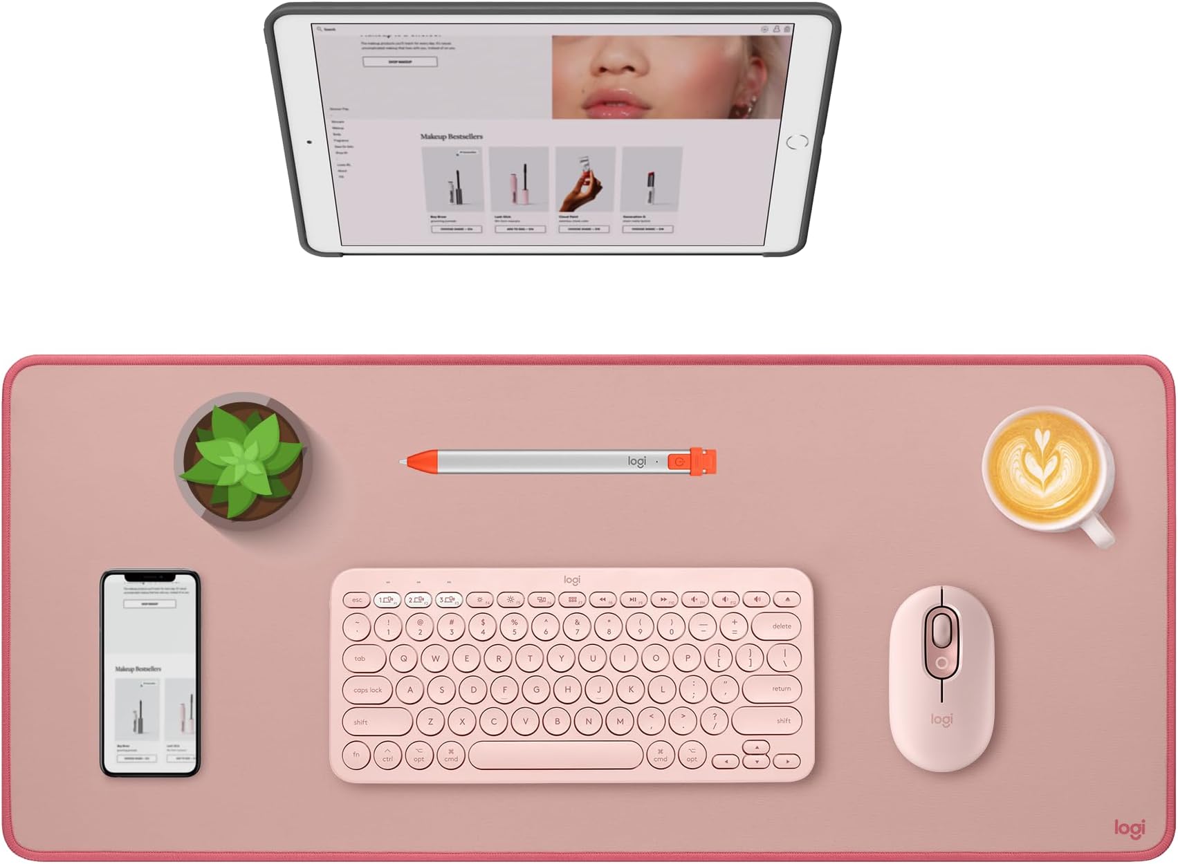 Desk Mat - Studio Series, Multifunctional Large Desk Pad, Extended Mouse Mat, Office Desk Protector with Anti-Slip Base, Spill-Resistant Durable Design, in Darker Rose