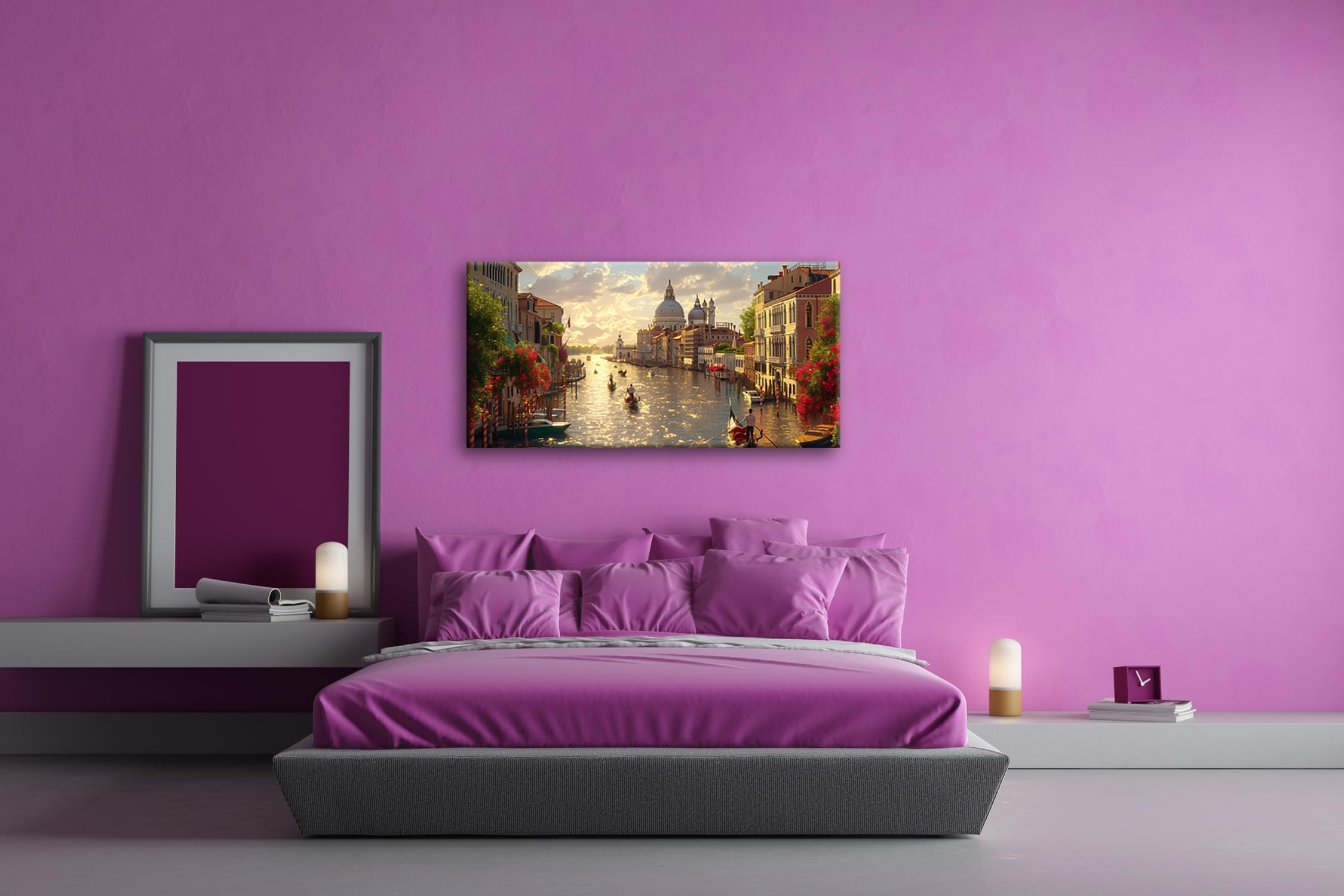 Leinwandbild Glänzendes Venedig im warmen Abendlicht Panorama 120x60cm XXL Kunstdruck Bild auf Keilrahmen/Wandbild/Wohnzimmer Dekoration