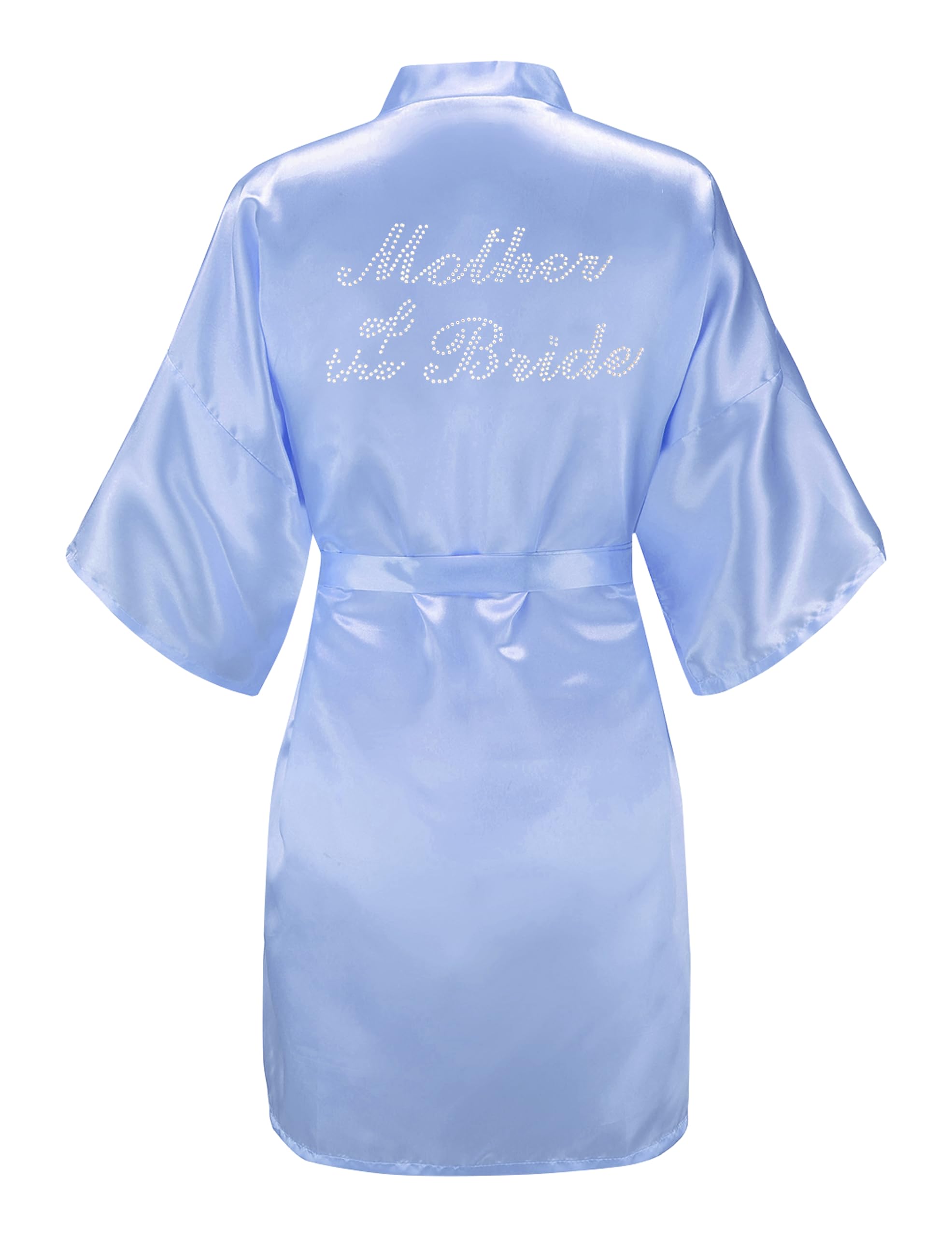 EPLAZA Women's One Size Silver Rhinestones Bride Bridesmaid Short Satin Robes for Wedding Party Getting Ready