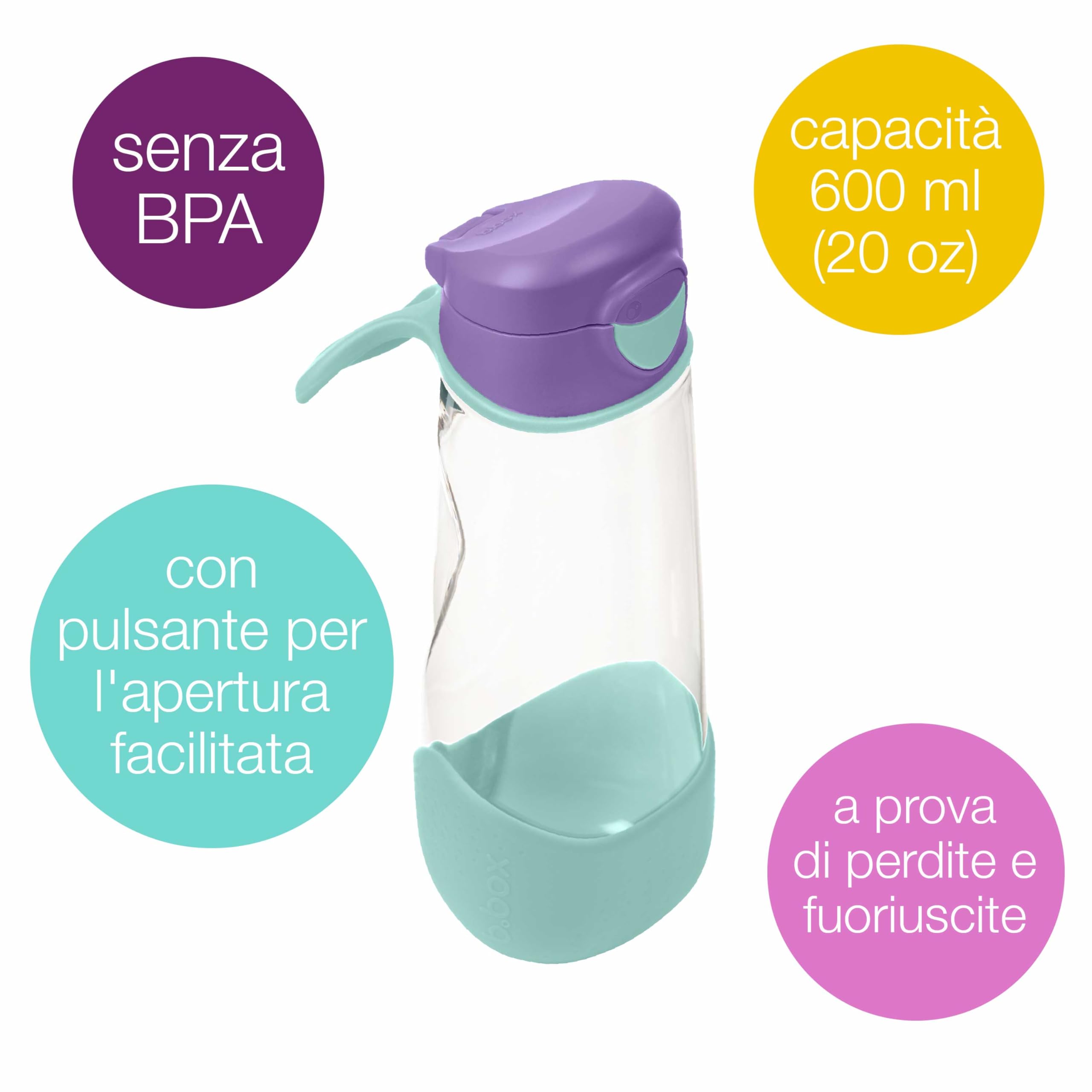 b.box Borraccia Sportiva con Beccuccio | Borraccia Ergonomica Antigoccia | Borraccia Bambini dal Design Moderno | Intuitiva | 600 ml