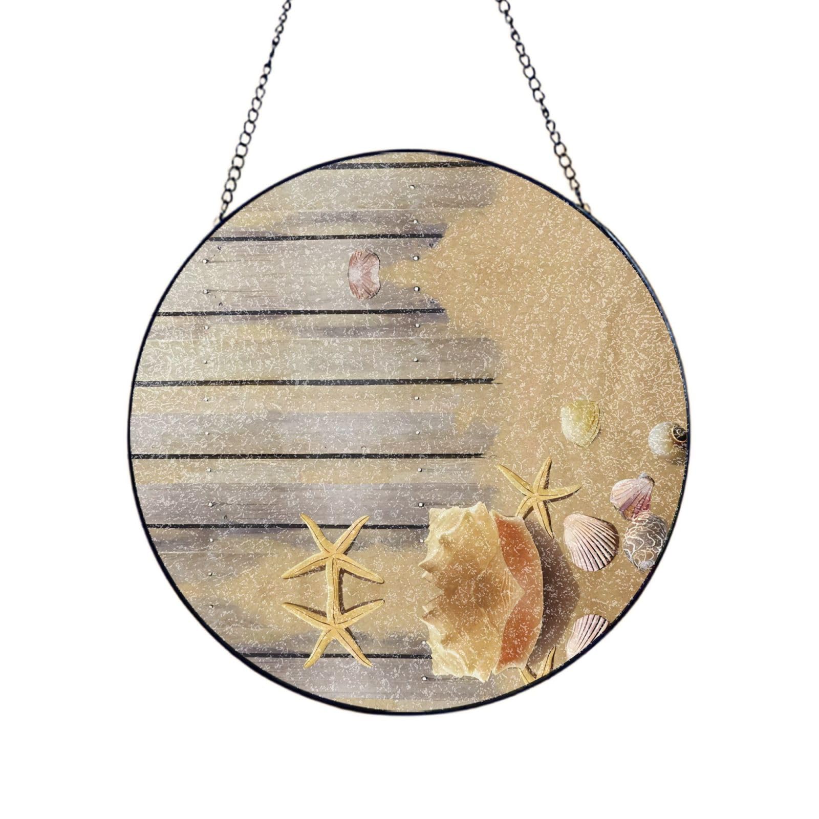 Poezjzw Stained Glass Window Hanging - Ocean Beach Sands Sun Catcher For Door Garden Home Decor Christmas Mother'S Day Birthday Gifts 12in（30cm）