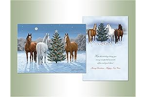LPG Greetings Three Horses and Tree in Winter Box of 14 Glitter Christmas Cards