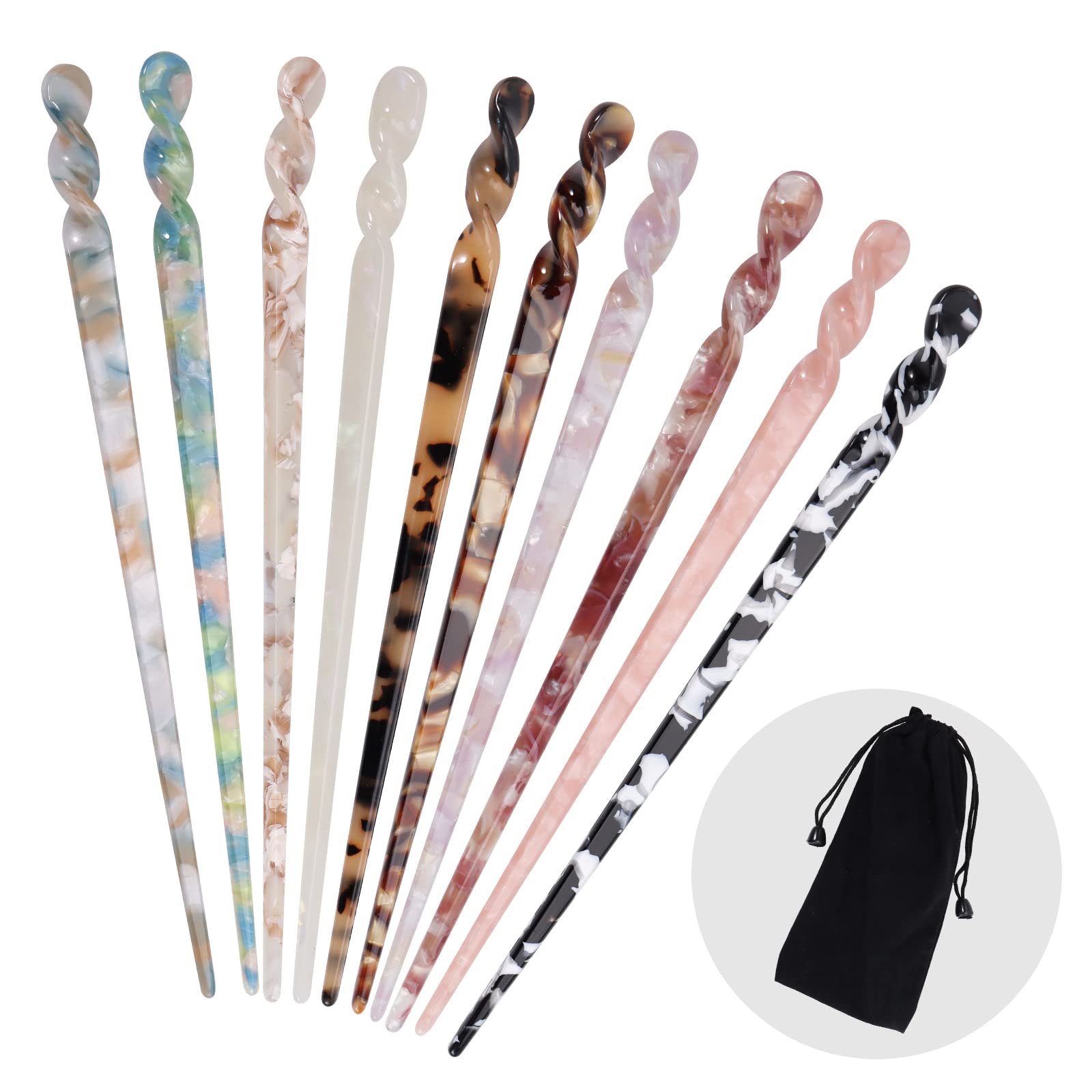 10 Pieces Acetate Hair Sticks, Women Styling Hair Vintage, Leopard Print Tortoise Shell Hairpin, Girls Chopsticks Hairpins, Disk Hair Sticks for Long