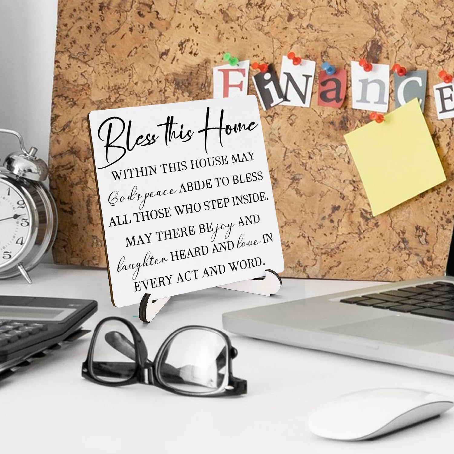 Bless This Home Housewarming Wooden Decor 5"X5", Bless This Home Wooden Desk Table Stand Sign, Christian House Warming Decorative Gifts for Man Woman Couple - Image 3