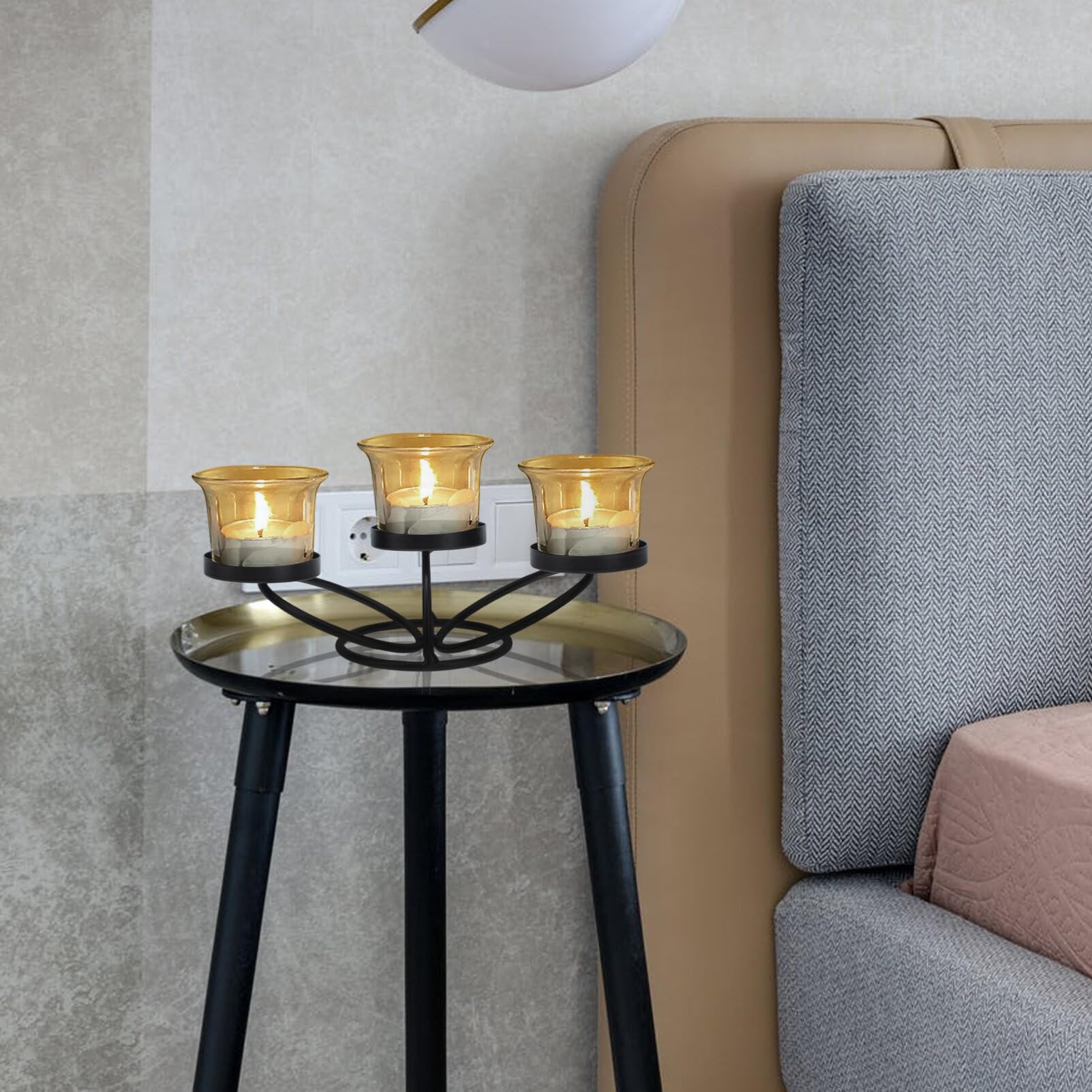 OSALADI Iron Art Candle Holder Black Metal Votive Candelabra Decorative Candle Centerpiece Retro Tealight Candle Stand 3 Head Mantle Candle Holder for Home Decorations