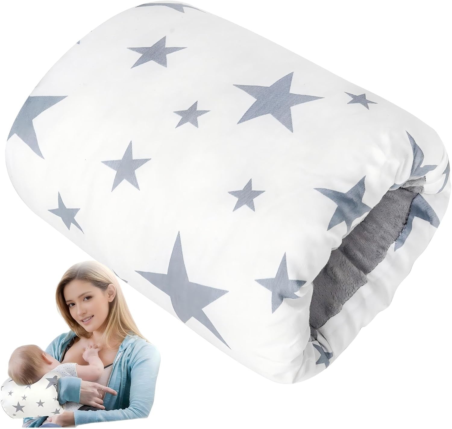 Baby Feeding Arm Pillow,Nursing Arm Pillows for Breastfeeding,Soft Cotton for Newborn, More Support for Mom and Baby,Portable and Washable,Ergonomic Nursing Essentials（White Star）