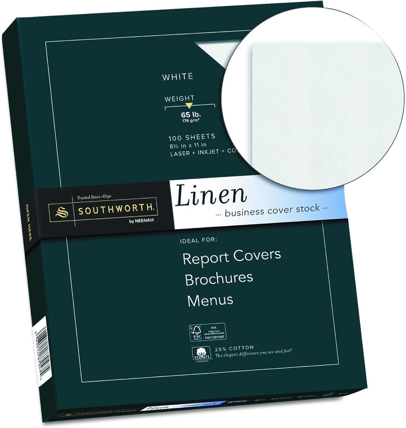 Southworth 25% Cotton Business Coverstock, 8.5" x 11", 65 lb/176 GSM, Linen Finish, White, 100 Sheets - Packaging May Vary (Z550CK) : Tools & Home Improvement
