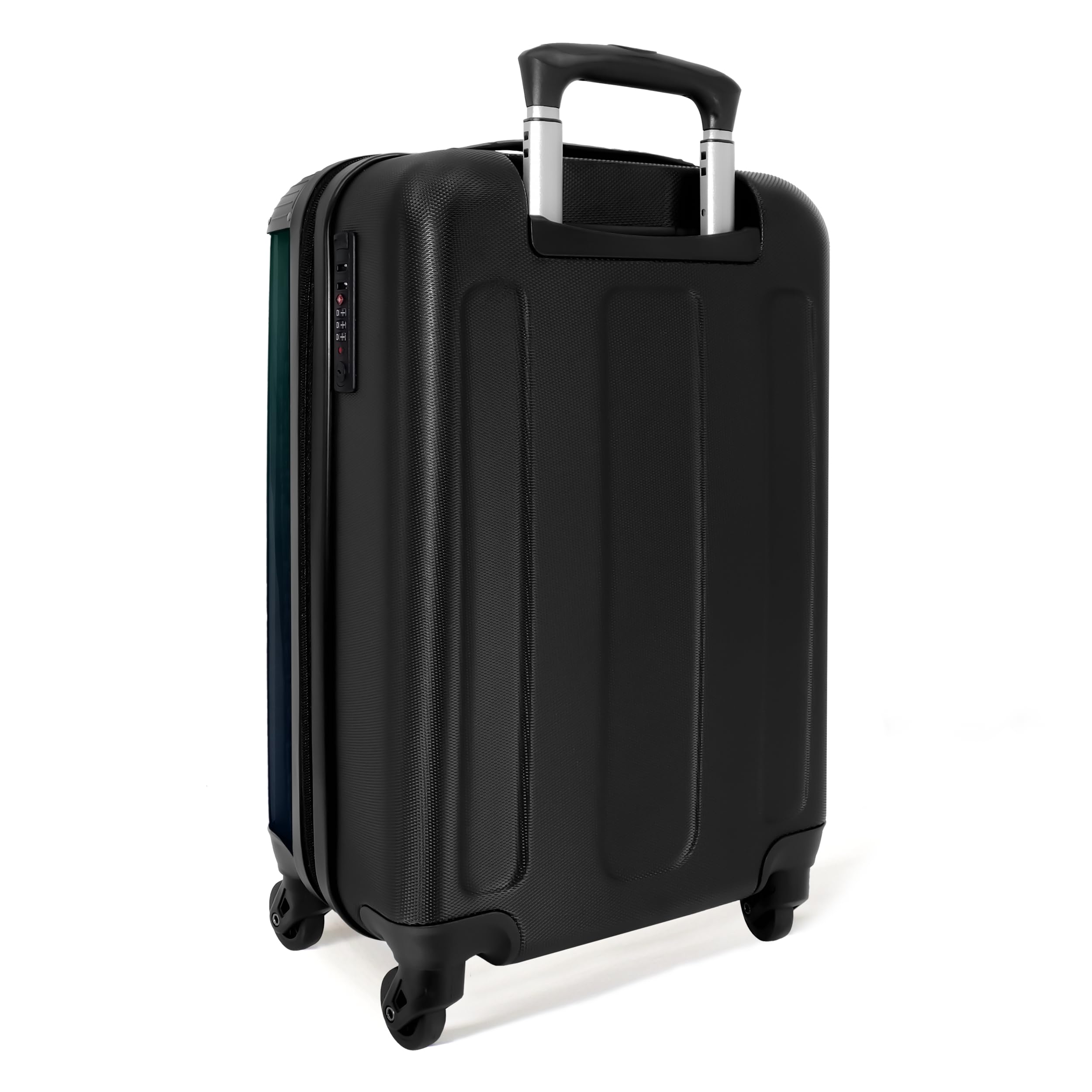 NoBoringSuitcases.com® Handgepäck Koffer Kinder 55x35x20 cm Reisekoffer Kinderkoffer 4 Rollen Leicht Cabin Kindertrolley Reise Hartschalenkoffer Fußball - Blau - Neon