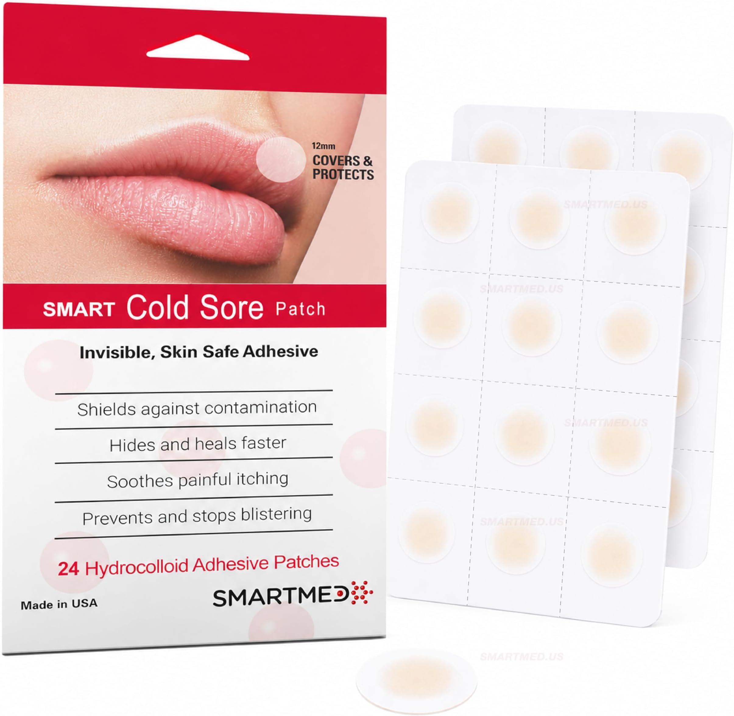 Smart Cold Sore Treatment Patch Help Prevent Breakouts, Soothe Itching and Burning | Discrete, Invisible, Skin Safe Adhesive [24 Patches]