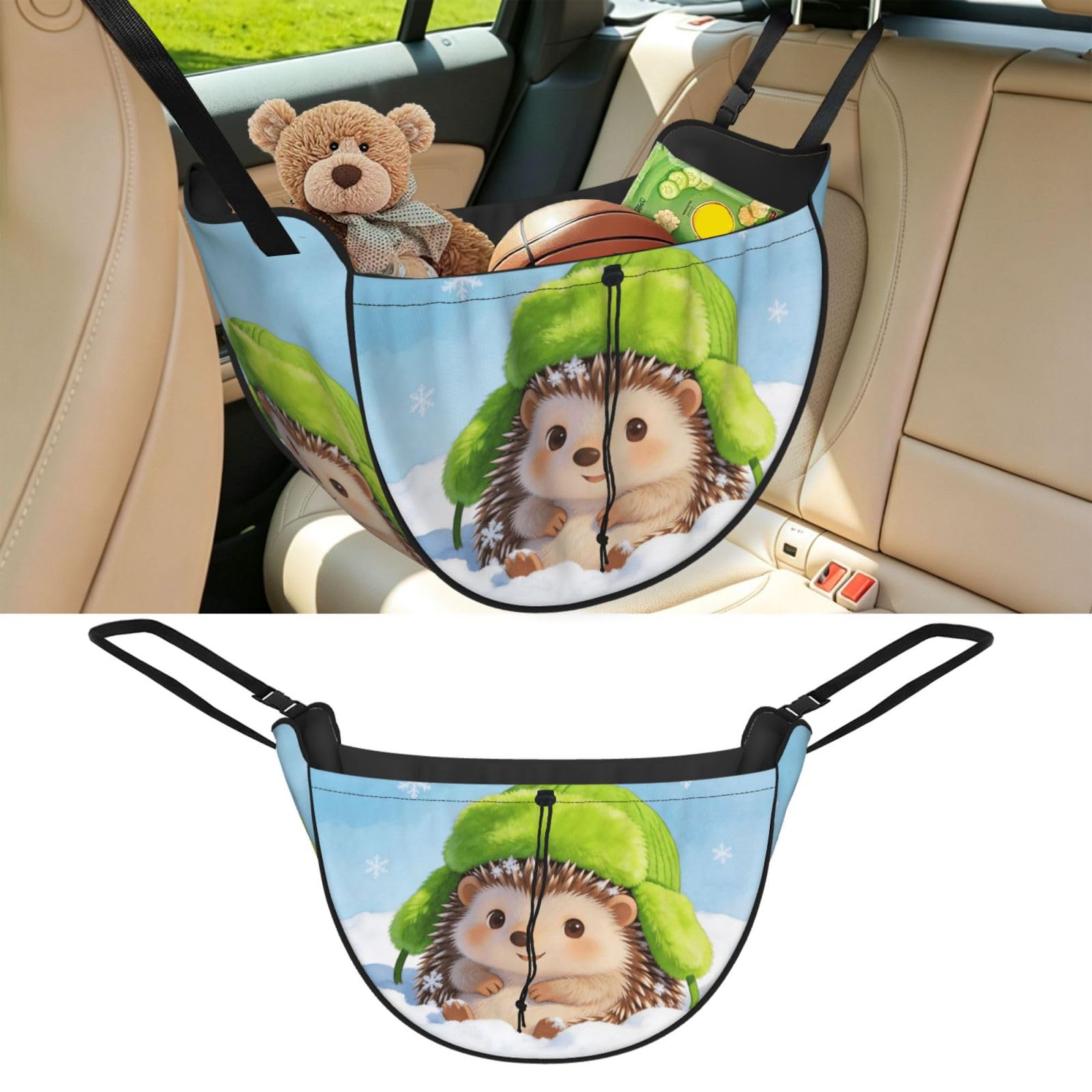 Cntdbu Black Hedgehog And Snow Car Seat Organizer-Backseat Storage Bag For Travel