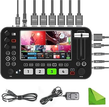 SPROLINK NeoLive R2 Plus All-in-One Video Switcher, 5.5-inch ScreenHDMI Switcher Video Audio Mixer, Support 4 HDMI Inputs 2 HDMI Outputs, 2 MIC in