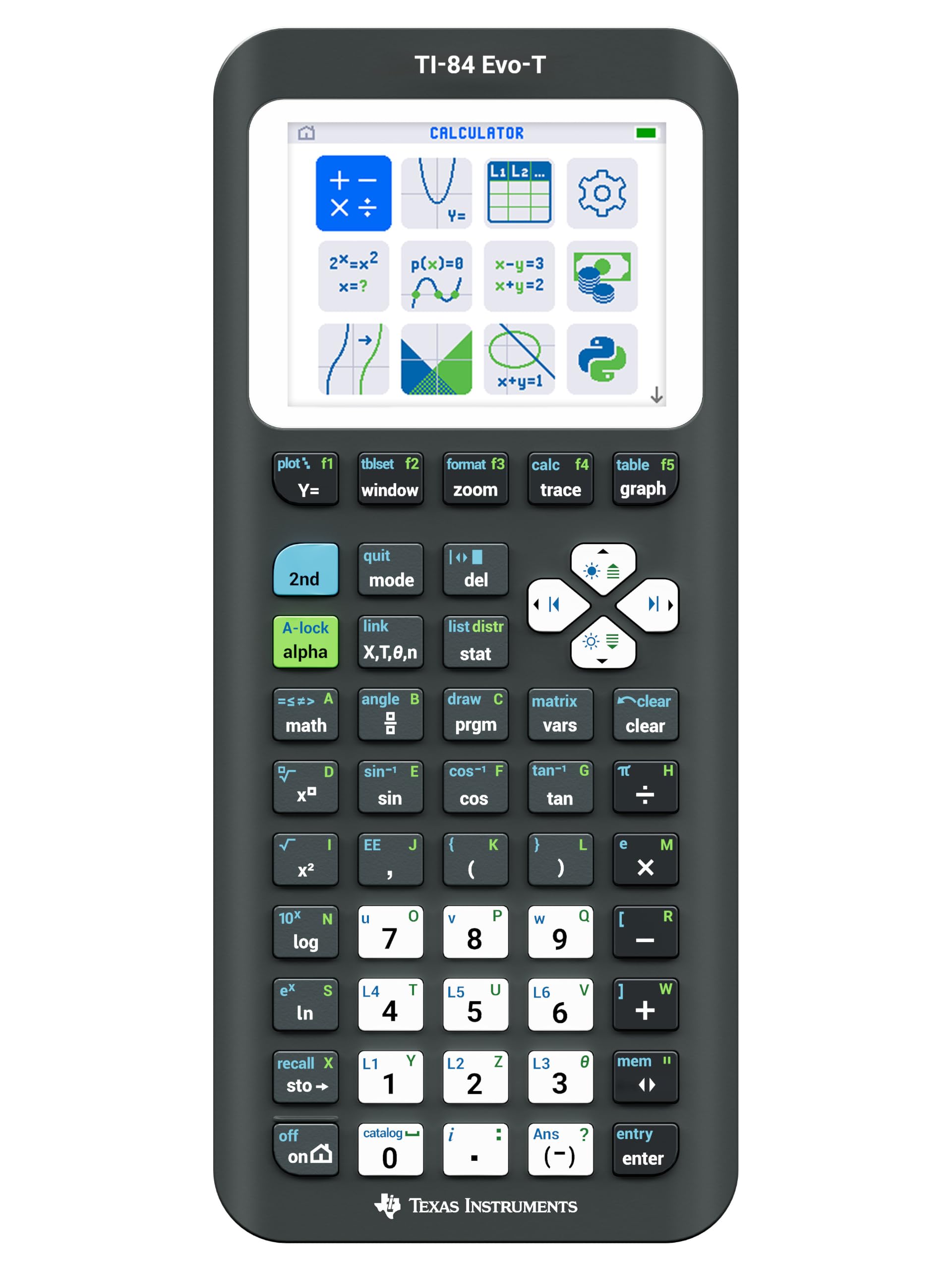 TI-84 Evo-T Graphics Calculator by Texas Instruments – Plastic, black, Model 84EVOT/FC/7E2
