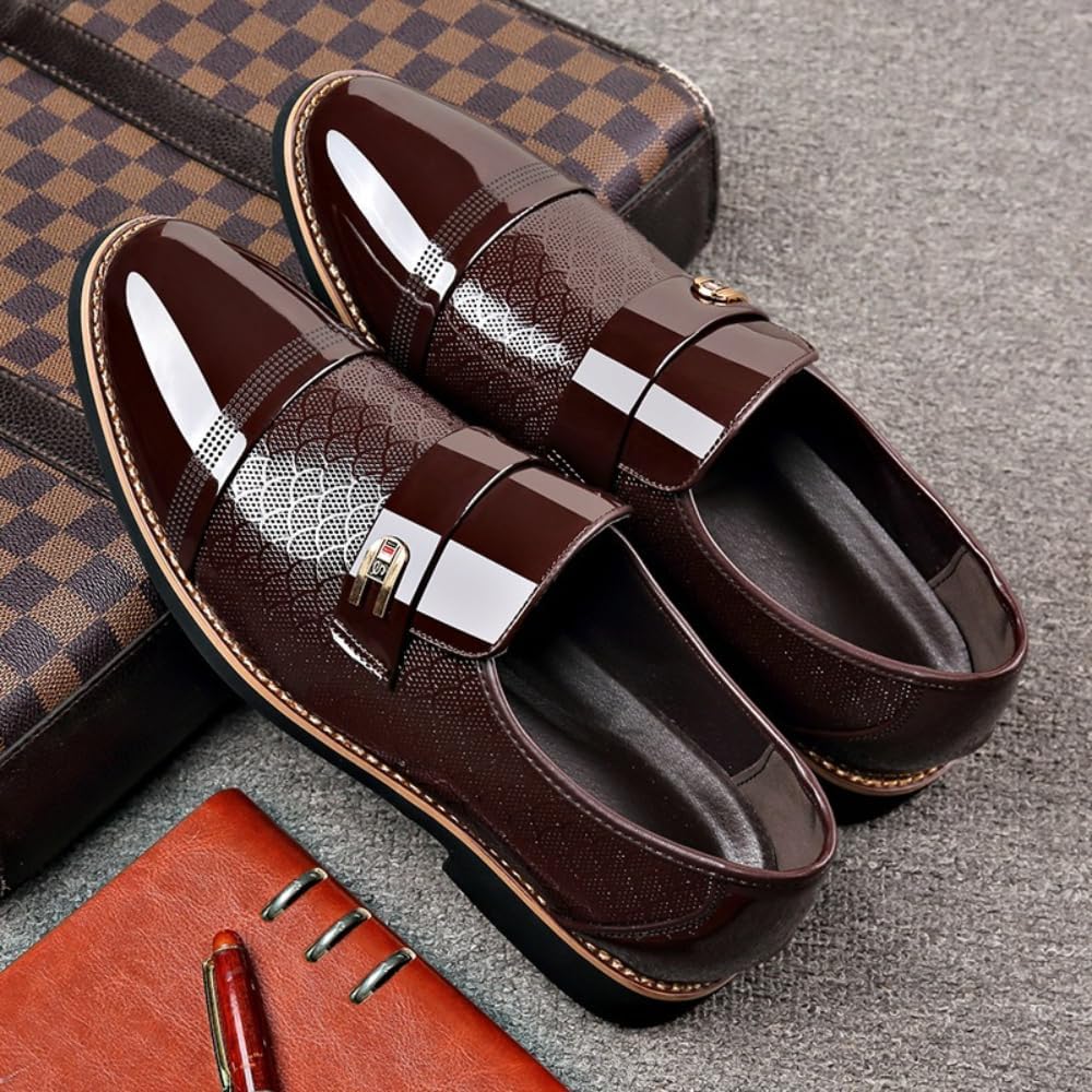 Men's Classic Business Dress Shoes, Oxford Work Formal Shoes, Patent Leather Slip-On Loafers Wedding Dress Shoes