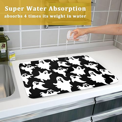 Vista 573 de Daisy On Old - Tapete de secado de platos de madera para encimera de cocina, tapete de secado de madera turquesa de 18 x 24 pulgadas con tapete