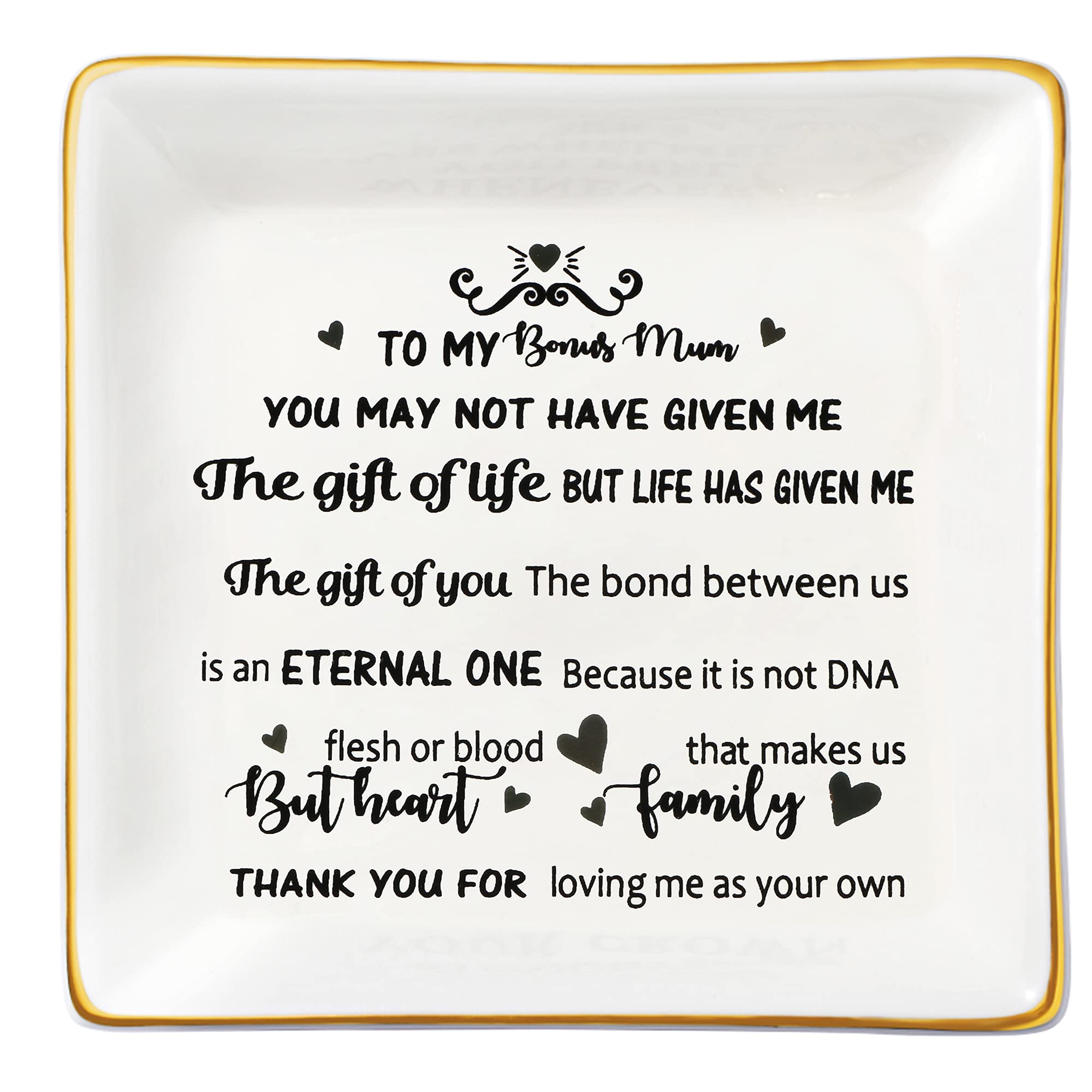 JoycuFF Bonus Mom Gifts from Daughter Trinket Dish Tray Unique Gifts for Bonus Mom Birthday Mother's Day Thanksgiving Day Christmas To My Bonus Mom