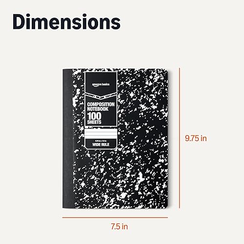 Miniatura 5 de Tienda Basics Cuaderno de composición con rayas anchas, tapa resistente con tablas de conversión, para uso escolar, hogar y oficina, 100 hojas,