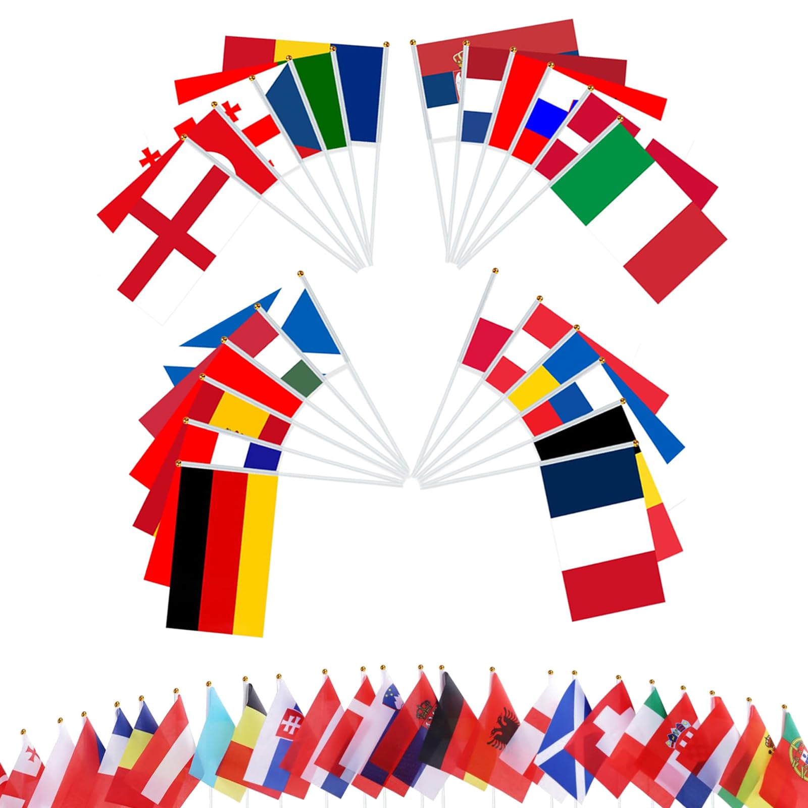 24 Nations European Hand Held Flags​ on Sticks, Double Sided​ Fabric Small Country Flags​ with 30cm Pole for World Cup Football Party, Garden Street Decorations​ (14x21cm)