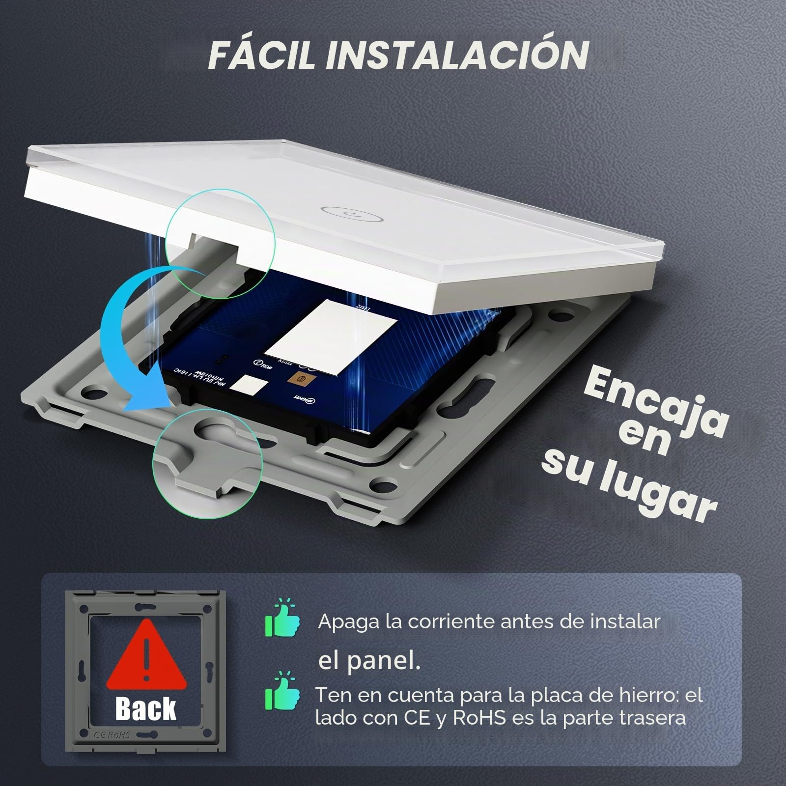 BSEED Interruptor de Pared WiFi,Interruptor Inteligente 1 Gang 1 Vía con Pantalla Táctil Blanco,Compatible con Alexa, Google Home, Control de APP y Función de Temporizador【Se necesita Neutro】