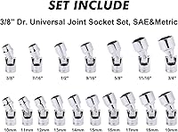 Vista 2 de CASOMAN Juego de llaves flexibles universales de 3/8 pulgadas, SAE&Metric, 3/8" a 3/4", 0.394 in a 0.748 in, 6 puntos, CR-V, cabezal giratorio