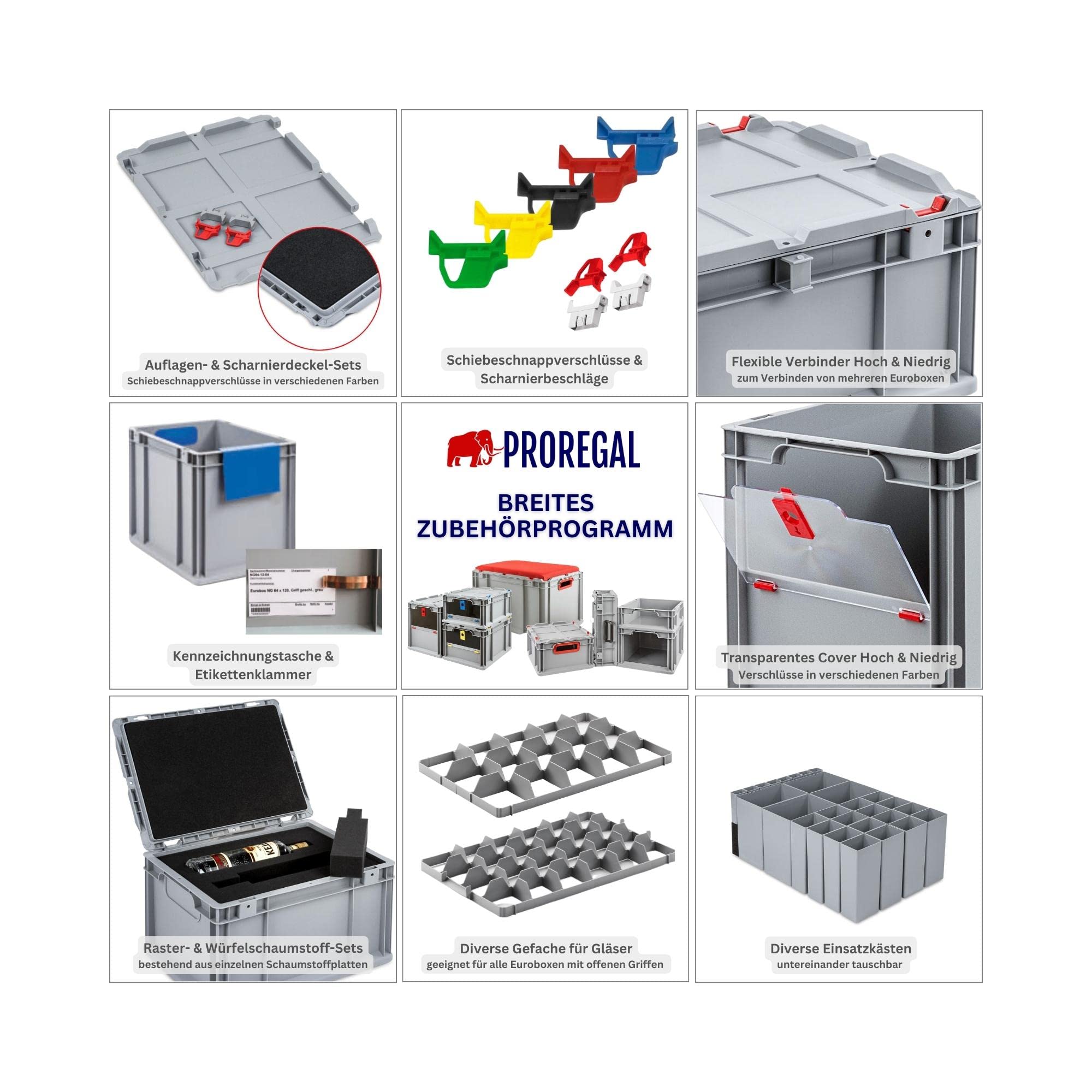 PROREGAL SparSet 5x Eurobox NextGen Insight Cover | HxBxT 22x30x40 | 20 Liter | Hoch/Blau | Eurobehälter, Transportbox, Transportbehälter, Stapelbehälter