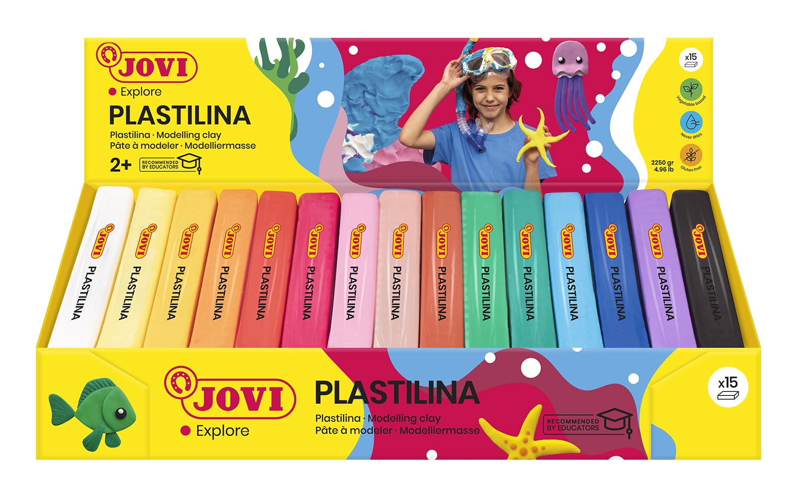 Plastilina jovi 71 tamaño mediano caja de 15 unidades colores surtidos
