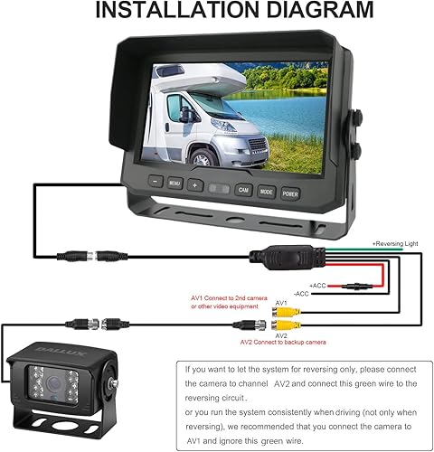 Miniatura 5 de DALLUX Sistema de cámara de respaldo resistente para vehículos, camiones, autobuses, cámara de visión trasera impermeable con monitor de 7 pulgadas