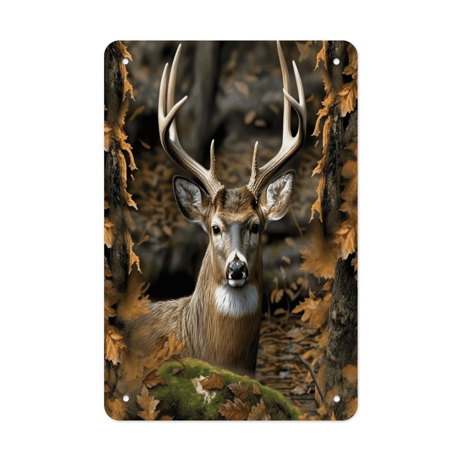 Camouflage Deer Metal Tin Sign Funny Vintage Metal Signs Metal Art Poster Man Cave Decor Retro Tin Sign for Home Office Kitchen Bar Cafe Garden Wall Decor 11.8 X 7.9 Inch