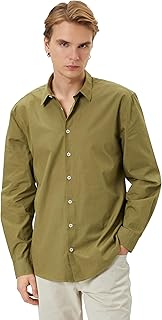 KOTON mens Classic Neck Long Sleeve Buttoned Shirt
