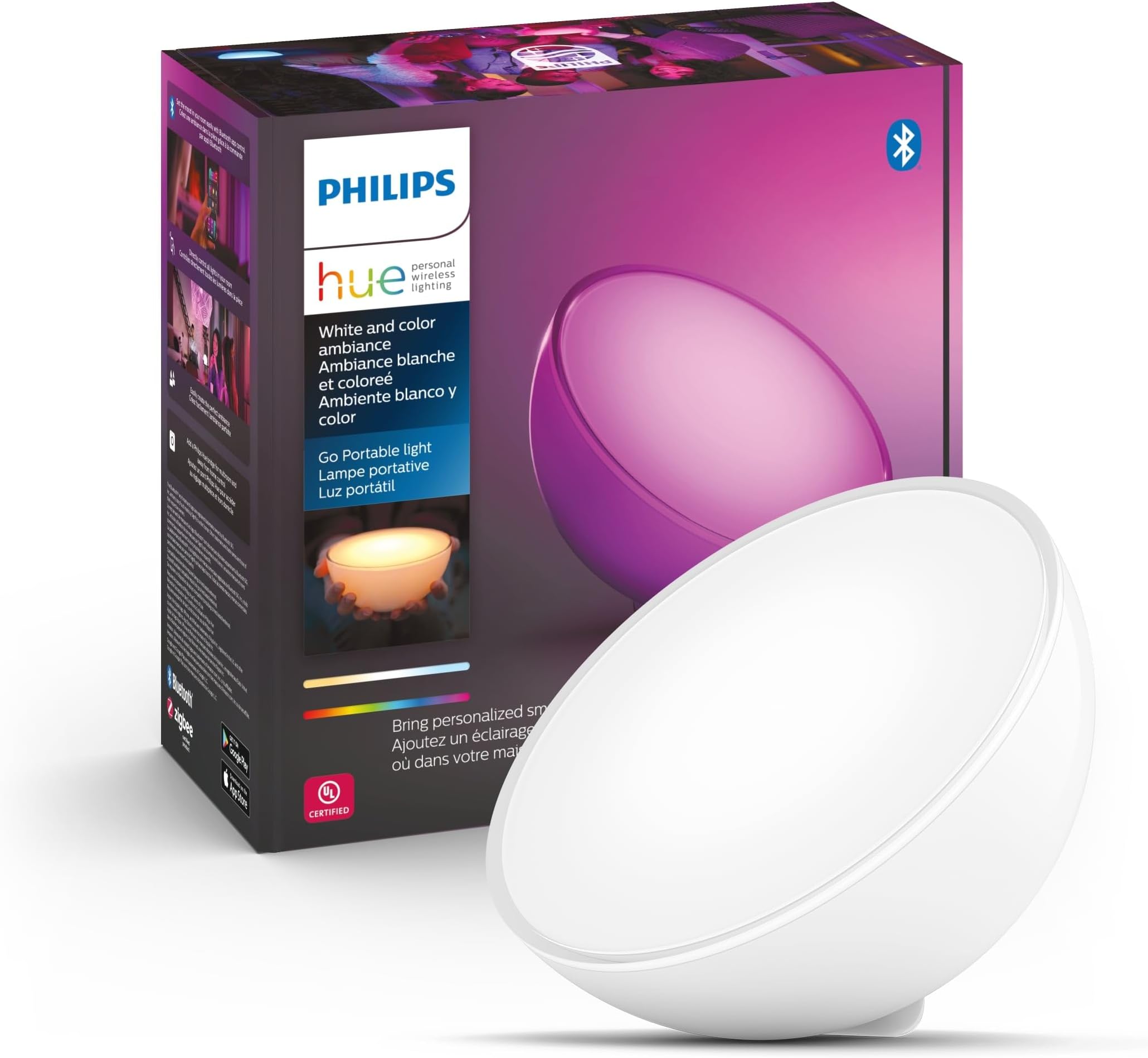 Go Smart Portable Dimmable Table Lamp, White - White and Color Ambiance LED Color-Changing Light - 1 Pack - Indoor and Outdoor Use - Control with Hue App or Voice Assistant