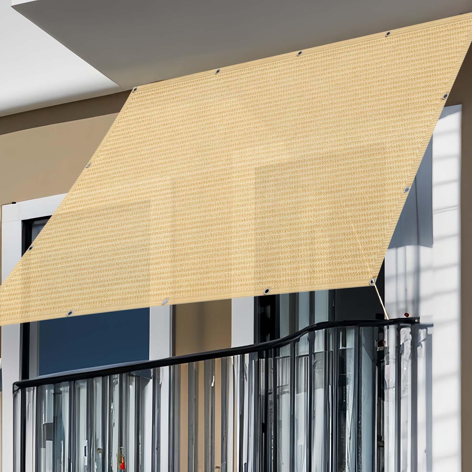 Tkanina Cieniująca 190 x 505 cm Oddychające HDPE – 95% Blokady Uv, 90% Zacienienia Lekka I Przewiewna Siatka Cieniująca Z Oczkami, Z Linką I Opaskami Kablowymi Do Ogrodu, Piaskowy żółty