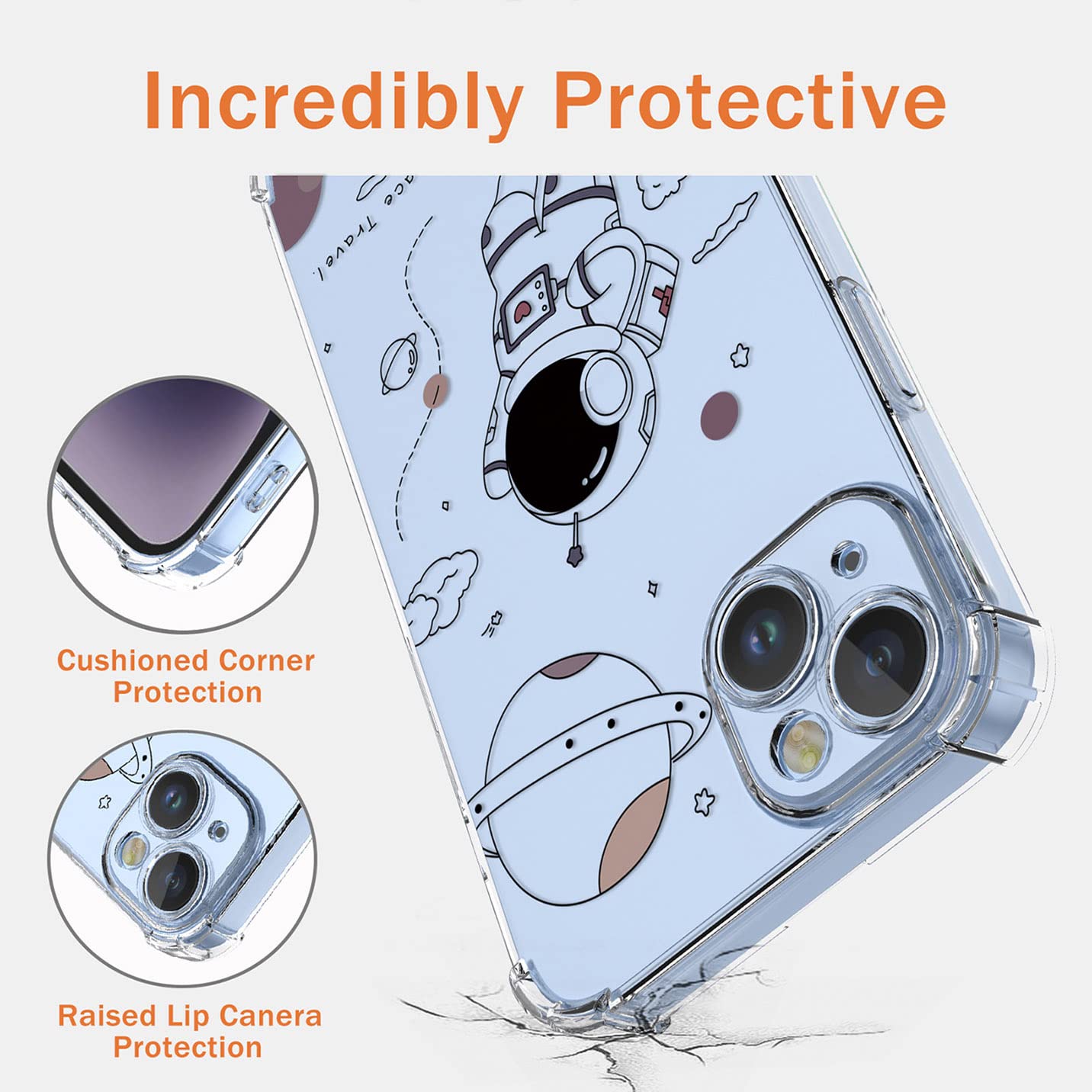 BORYA Cover per Realme C53/Realme C51, Transparent Morbida Silicone TPU Bumper Custodia, Ultra Sottile Antiurto Setoso Semplice Elegante Pattern Case, Astronauta - 5