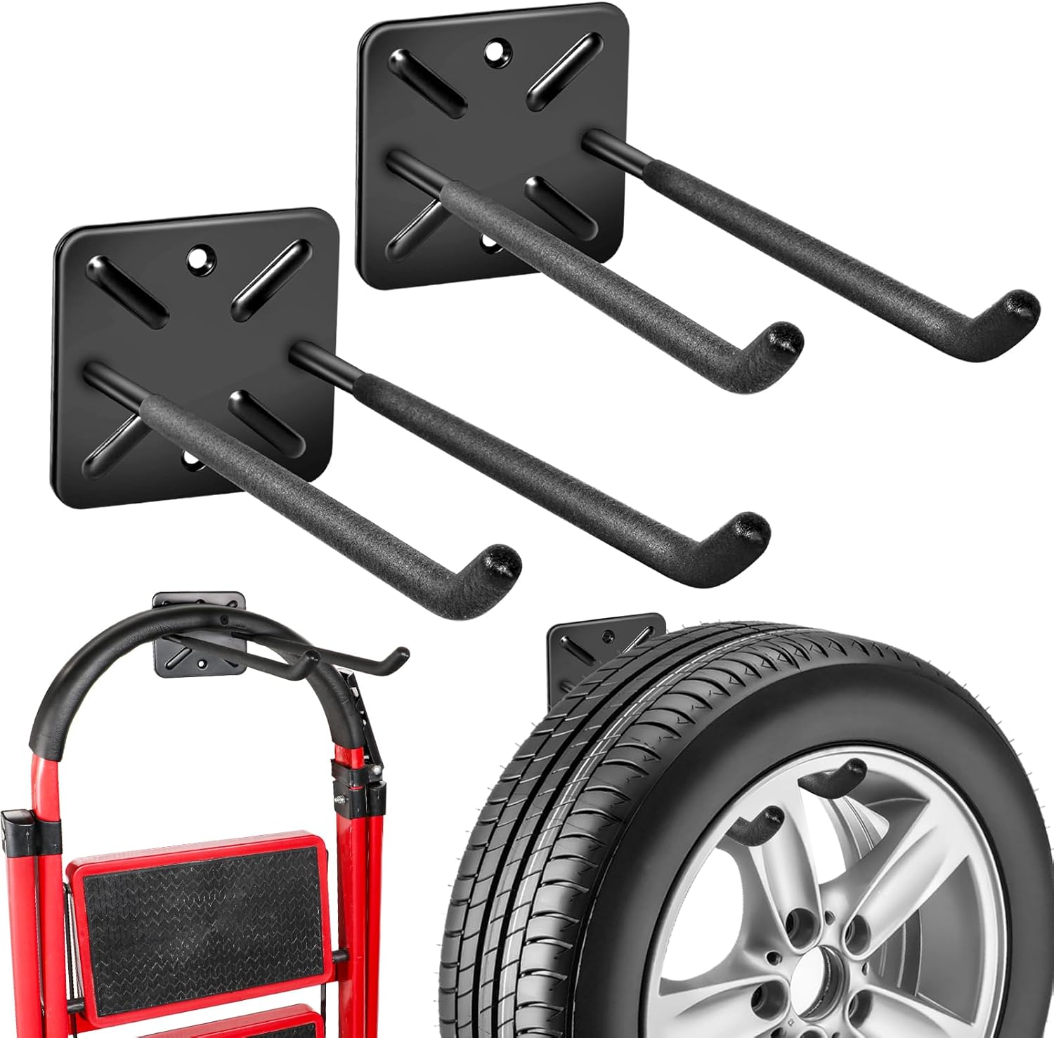 Vlouxzi Garage Heavy Duty Hooks Wall Mounted Storage 2pcs for Car Tires