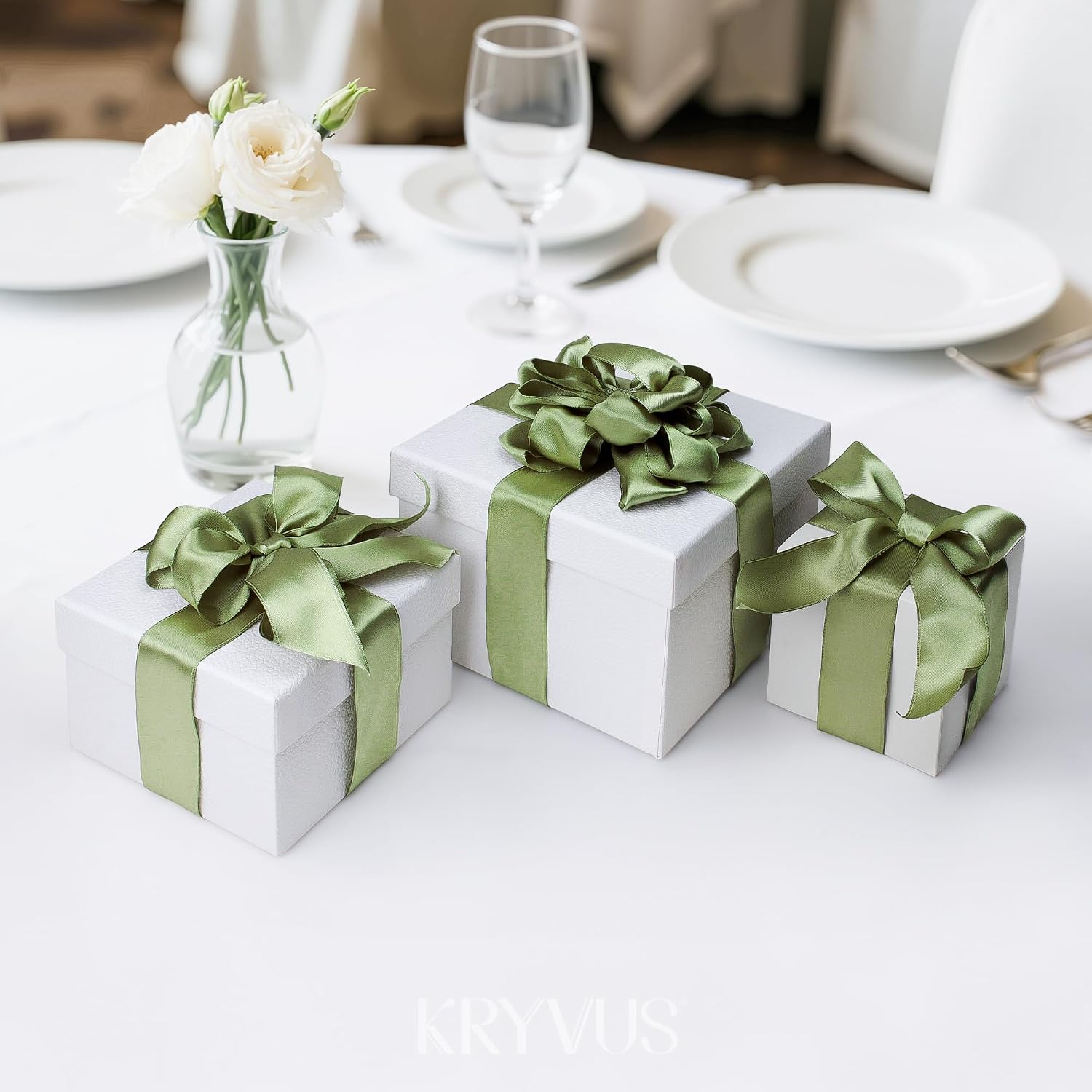 Sage Green Satin Wired Ribbon, 1.5 inch X Continuous 10 Yards Luxury Double Faced Satin Wire Edge Ribbon for Gift Wrapping, Wreaths, Flower Bouquet, Wedding Decorations, Home Decor