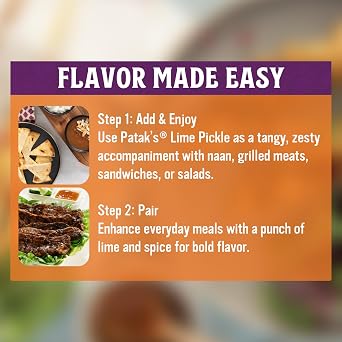 Pataks Medium Lime Pickle - Authentic Indian Pickle Relish w/Lime Dices, Mustard Seeds & Aromatic Spices - Perfect for Sandwiches, Curries & Cold Meats - Indian Pickle - 10oz Jar (Pack of 1)
