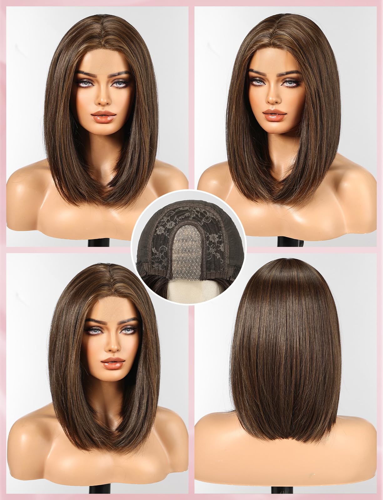 WOKESTAR Bob Wigs for Women Middle Part Bob Style Heat Resistant Fibre Synthetic Heat Resistant Wigs Brown Color - Image 2
