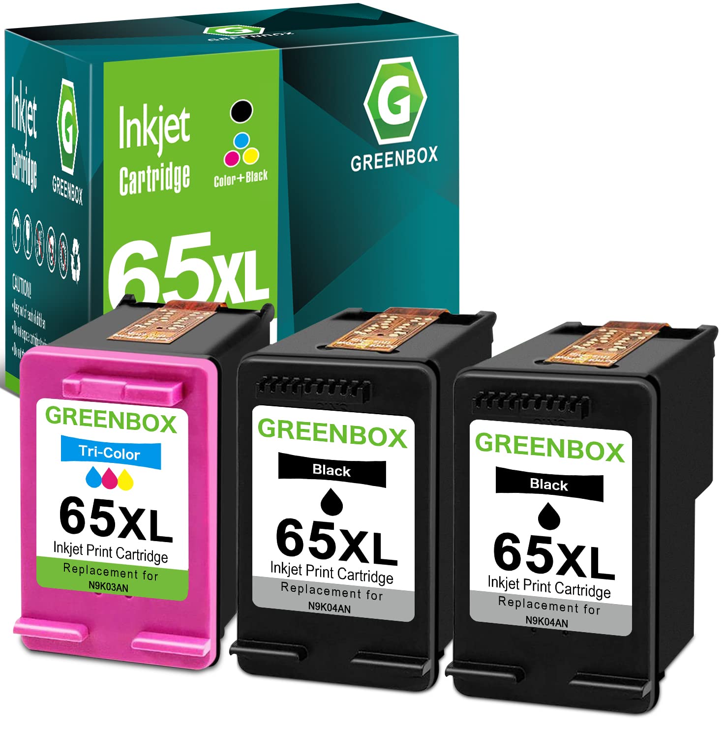 2-Pack 65XL Color Ink Cartridges Replacement For HP Printers - High Yield Remanufactured Tri-Color