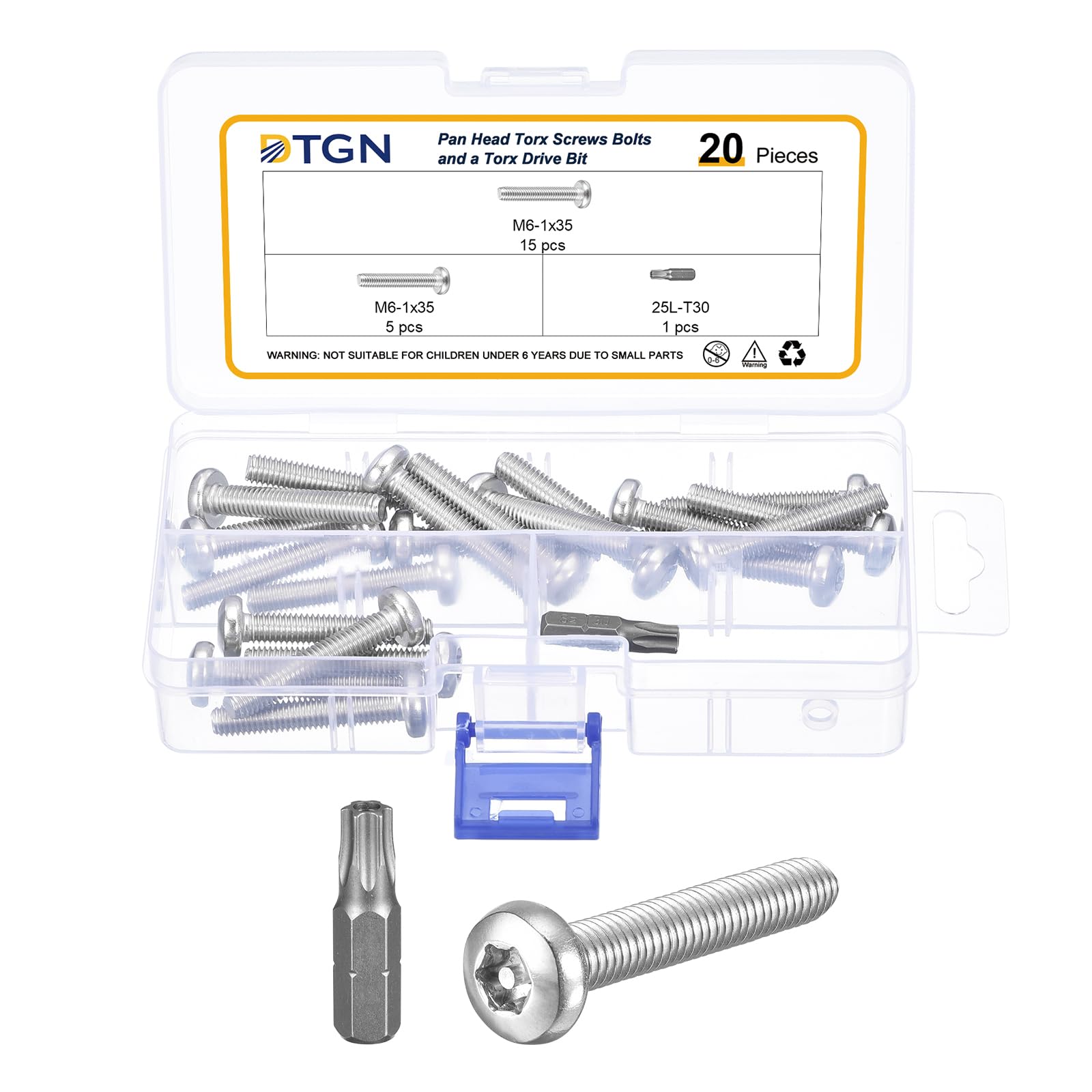 DTGN M6x35mm Pan Head Torx Security Screws, 20Pack, Good for Machinery