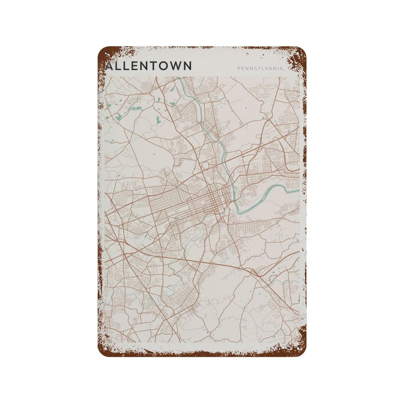 xiaoxiaoshen Allentown Map Pennsylvania Travel Gift Farmhouse Decor (2) Wall Decor Art Metal Tin Poster Modern Home Decor Art Home Bar Shop Decorations Vintage Sign 30x20cm